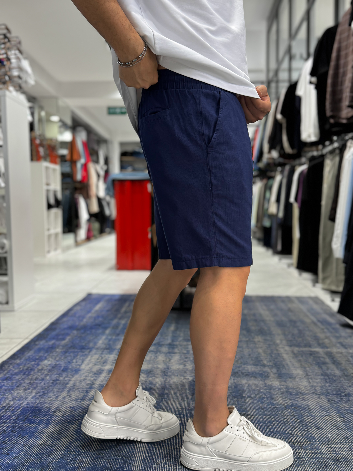 Lacivert Keten Dokulu Basic Şort LNS-3123
