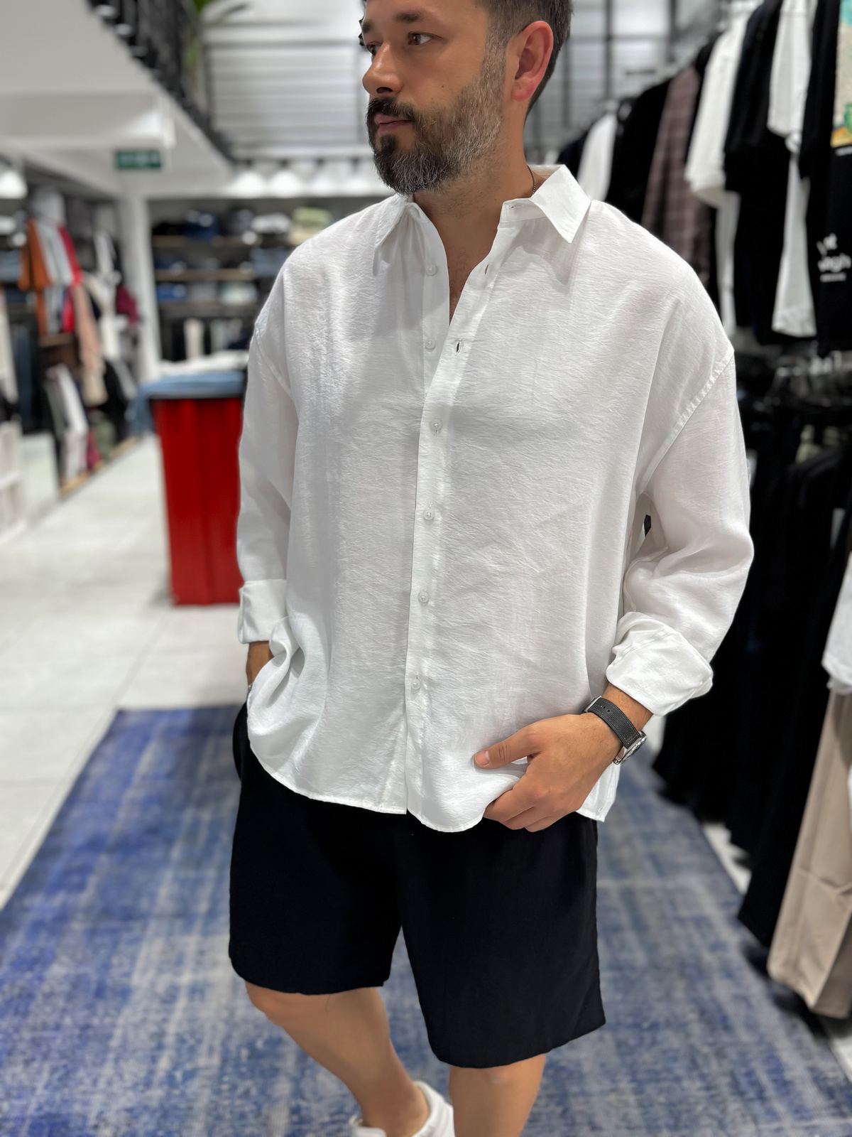 Beyaz Tensel Kumaş Oversize Gömlek TW-1176