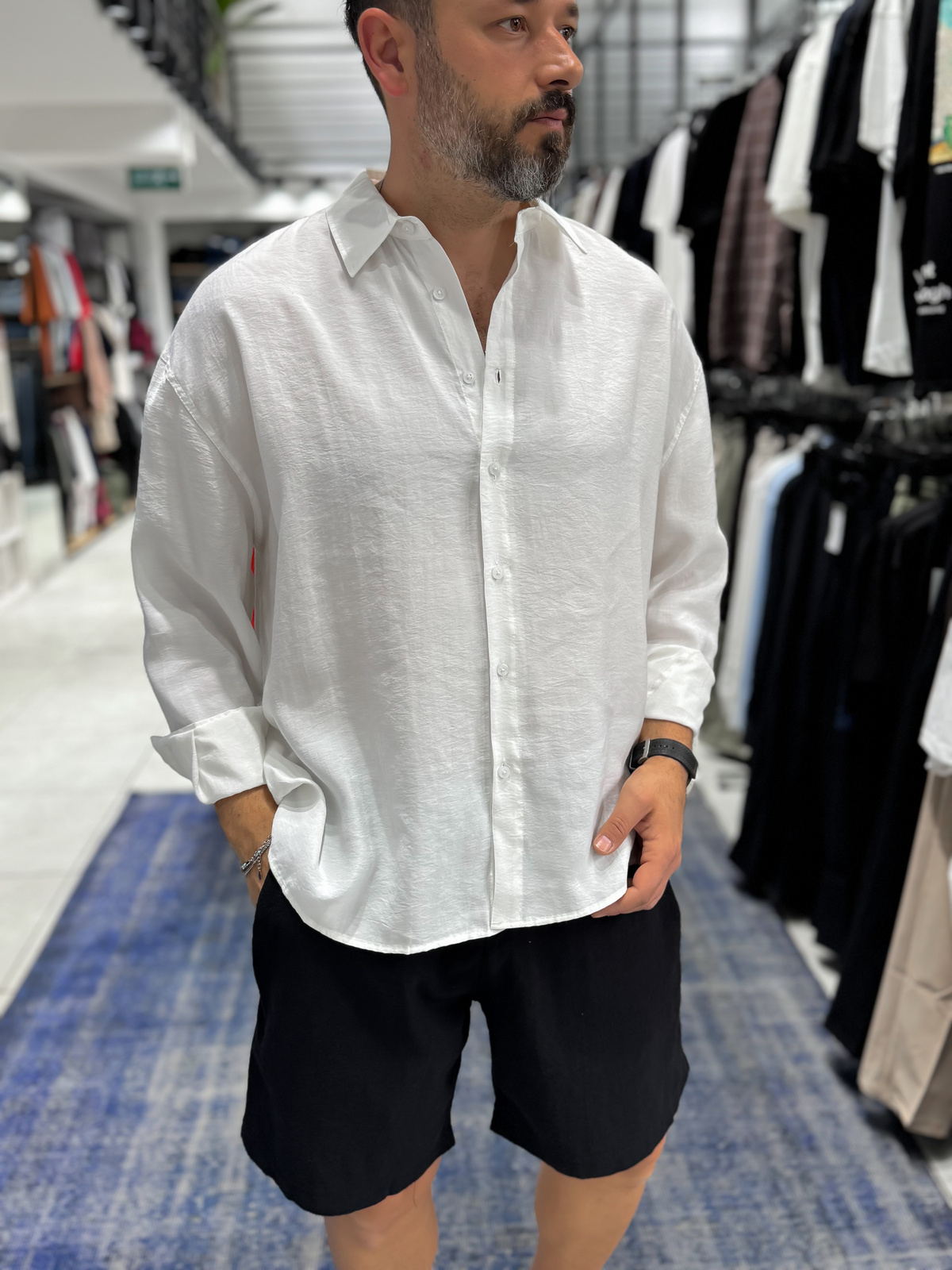 Beyaz Tensel Kumaş Oversize Gömlek TW-1176