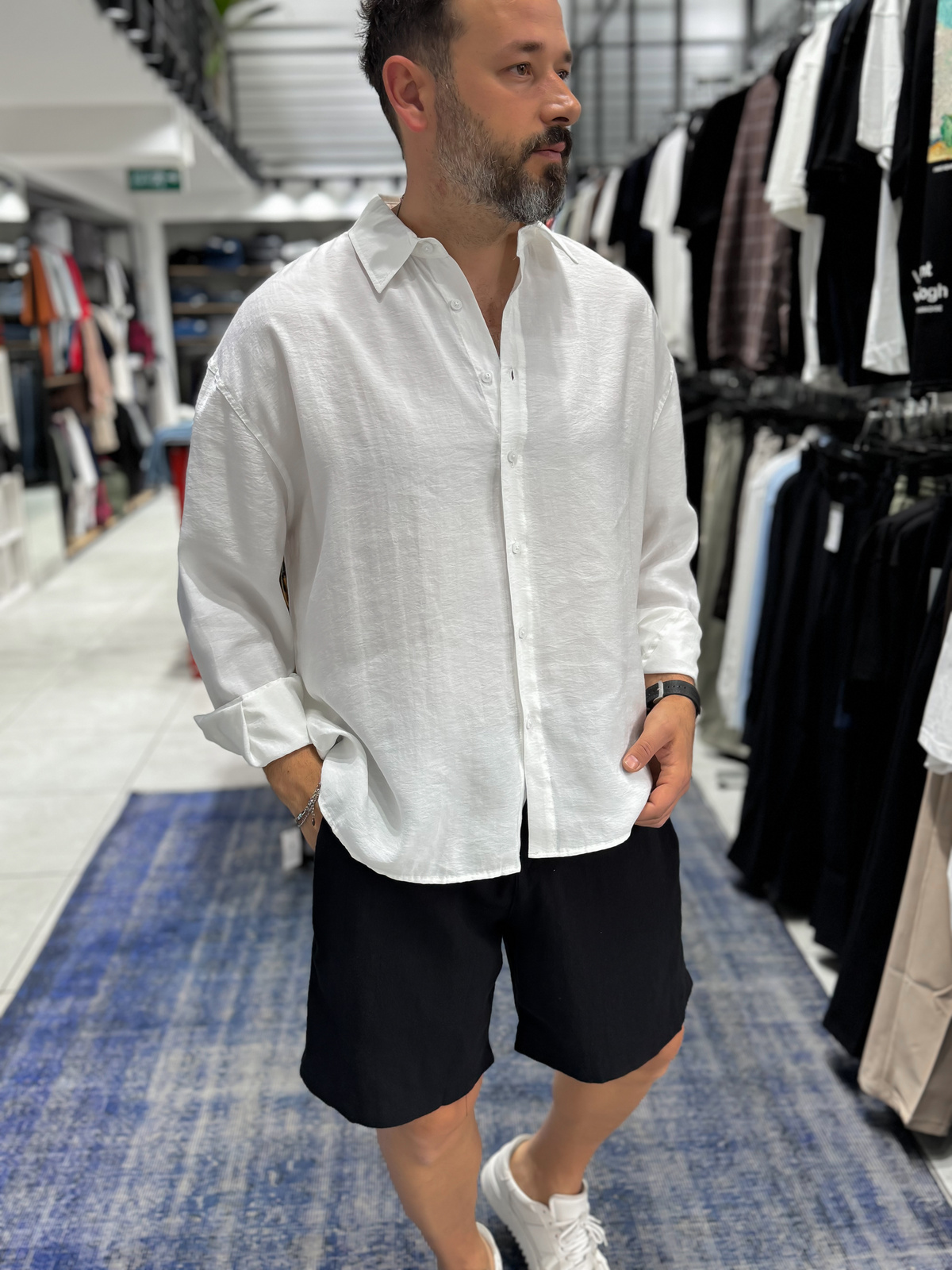 Beyaz Tensel Kumaş Oversize Gömlek TW-1176