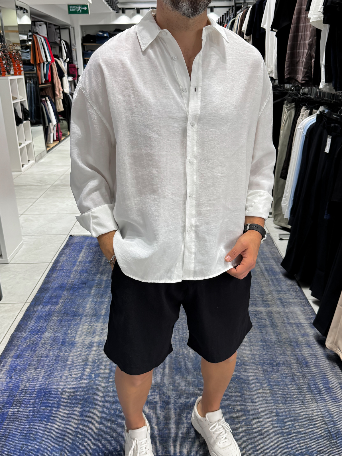 Beyaz Tensel Kumaş Oversize Gömlek TW-1176