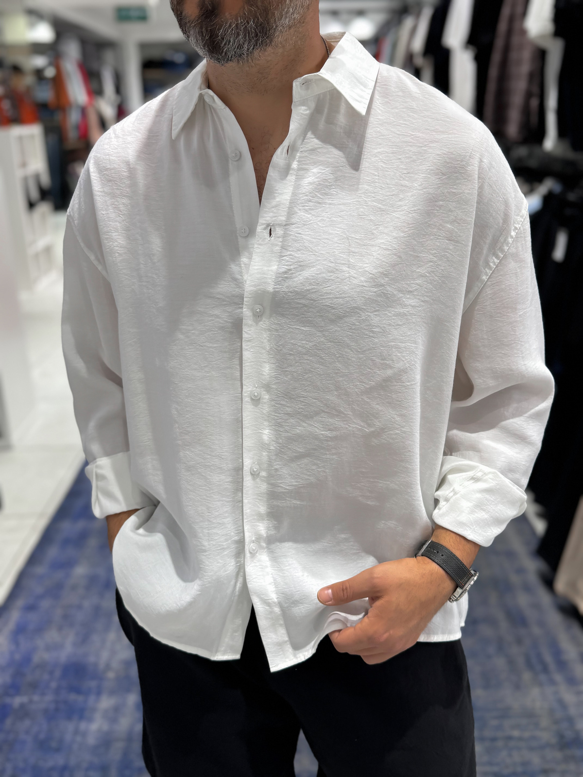 Beyaz Tensel Kumaş Oversize Gömlek TW-1176