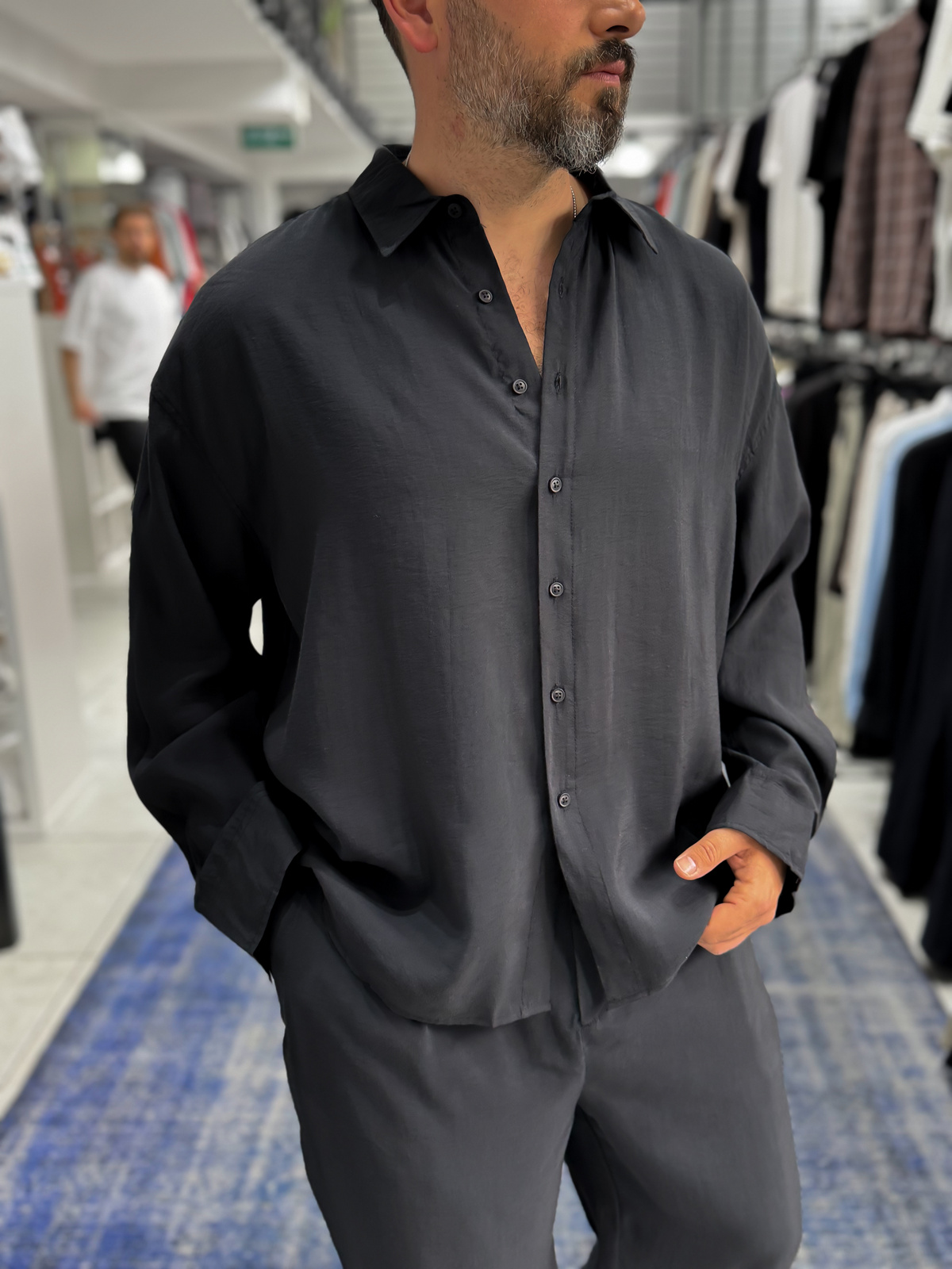 Siyah Tensel Kumaş Oversize Gömlek TW-1176