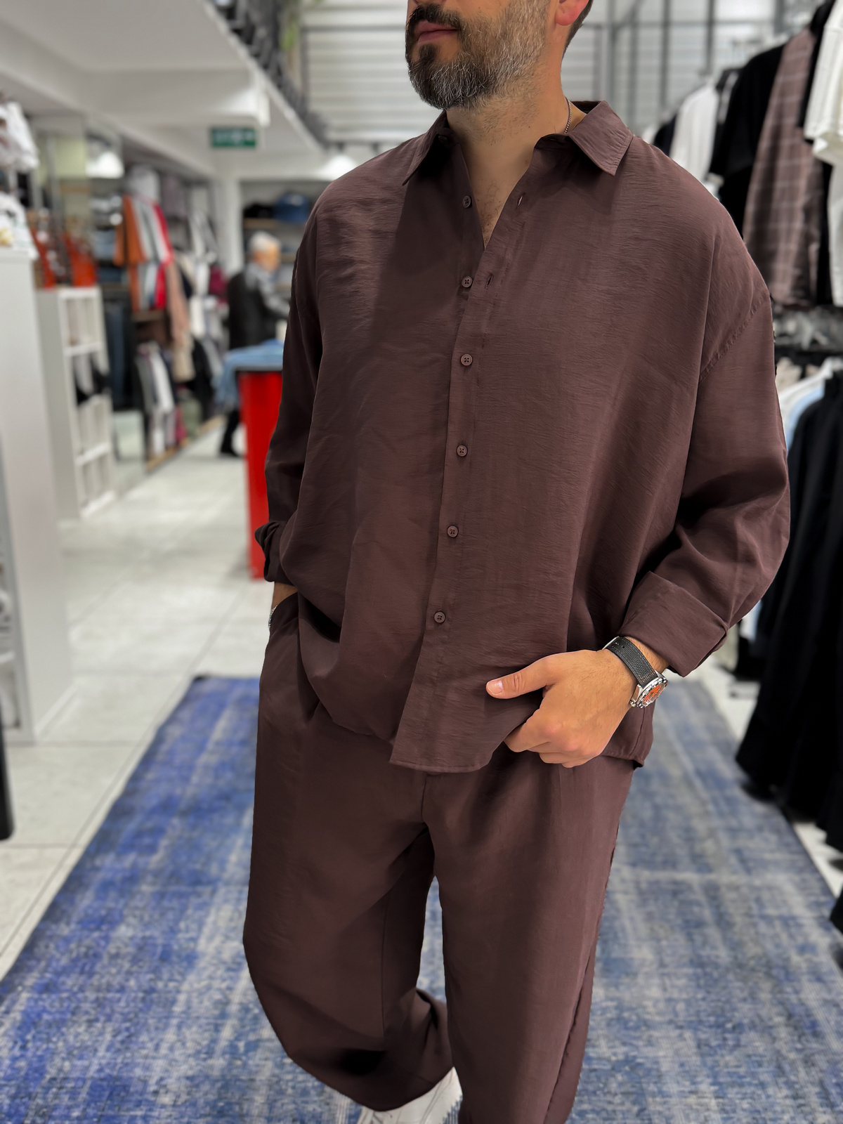 Kahve Tensel Kumaş Oversize Gömlek TW-1176