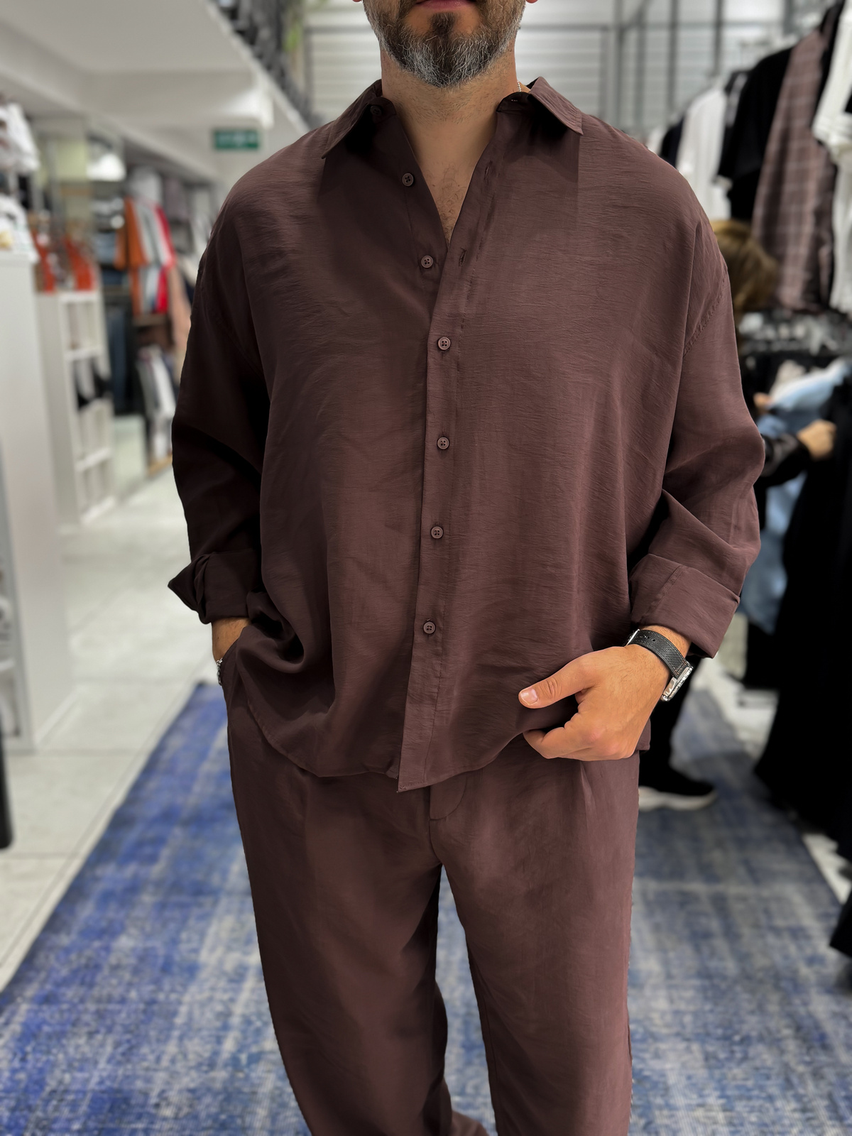 Kahve Tensel Kumaş Oversize Gömlek TW-1176
