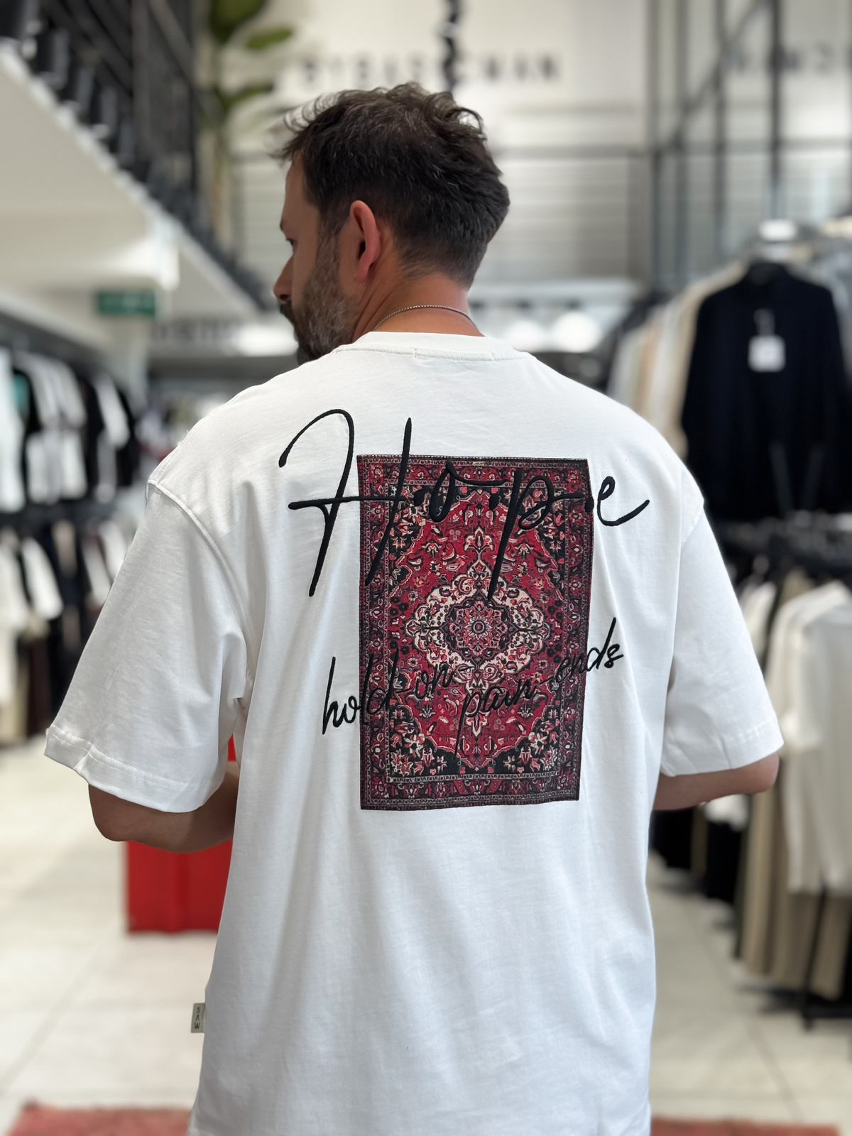 Beyaz Hope Halı Patchli Oversize T-Shirt SW-5064