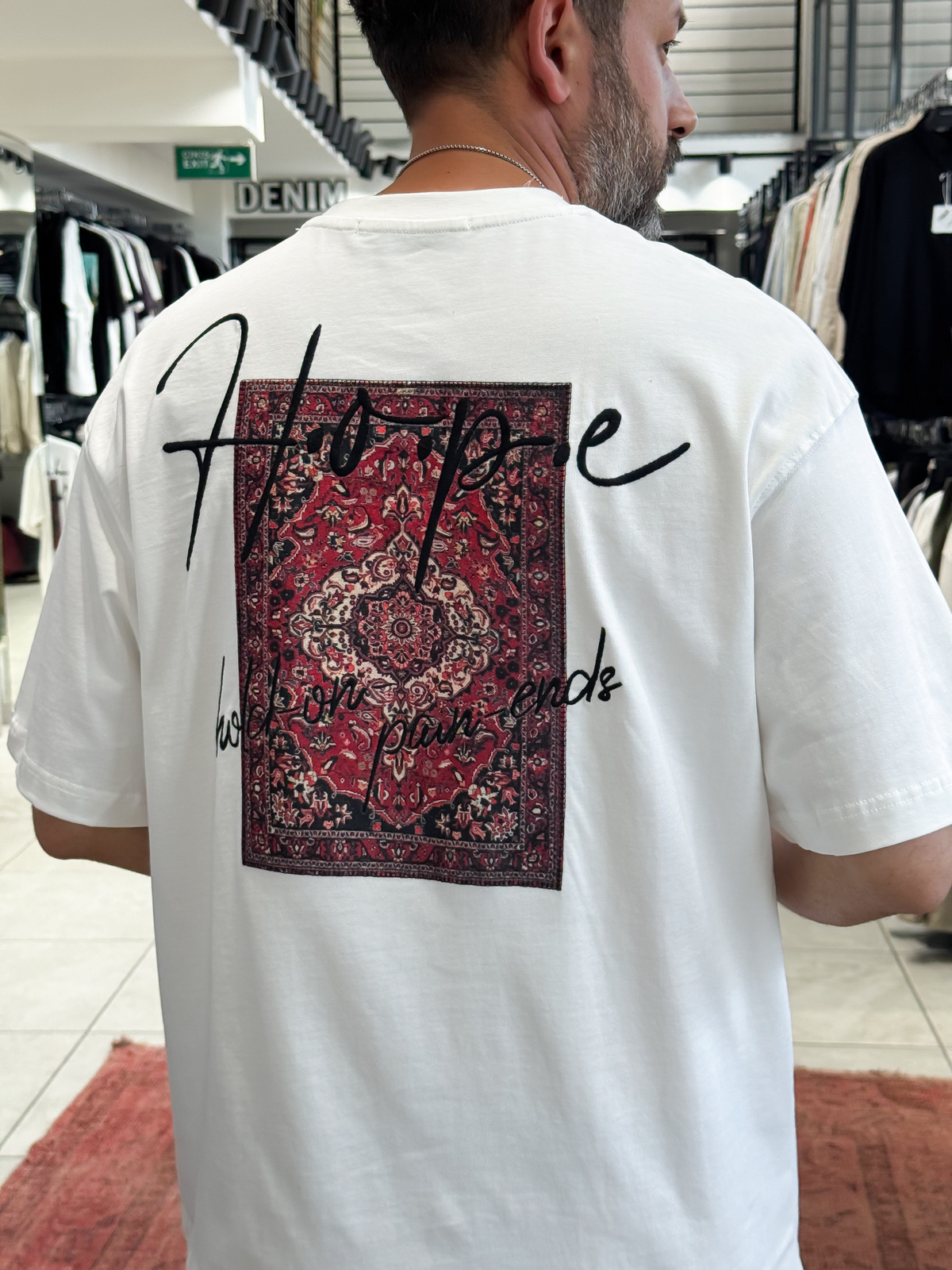 Beyaz Hope Halı Patchli Oversize T-Shirt SW-5064