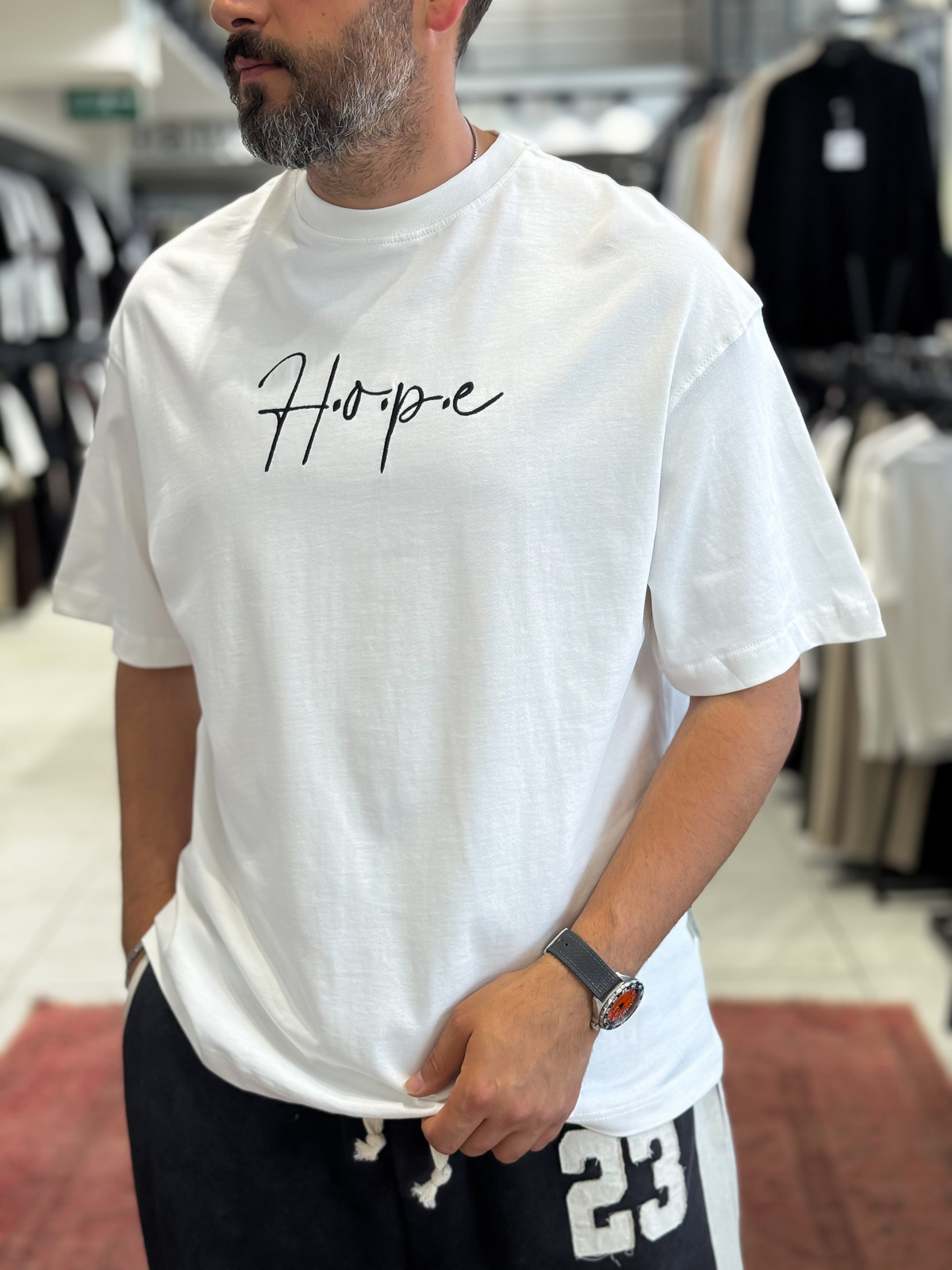 Beyaz Hope Halı Patchli Oversize T-Shirt SW-5064