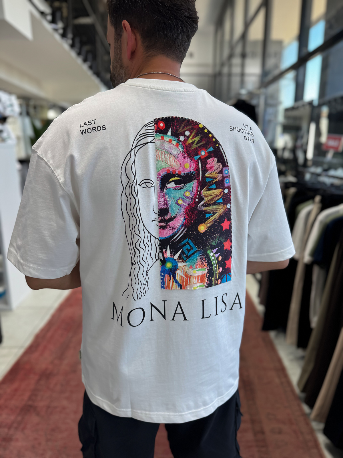Beyaz Mona Lisa Patchli Oversize T-Shirt SW-5140