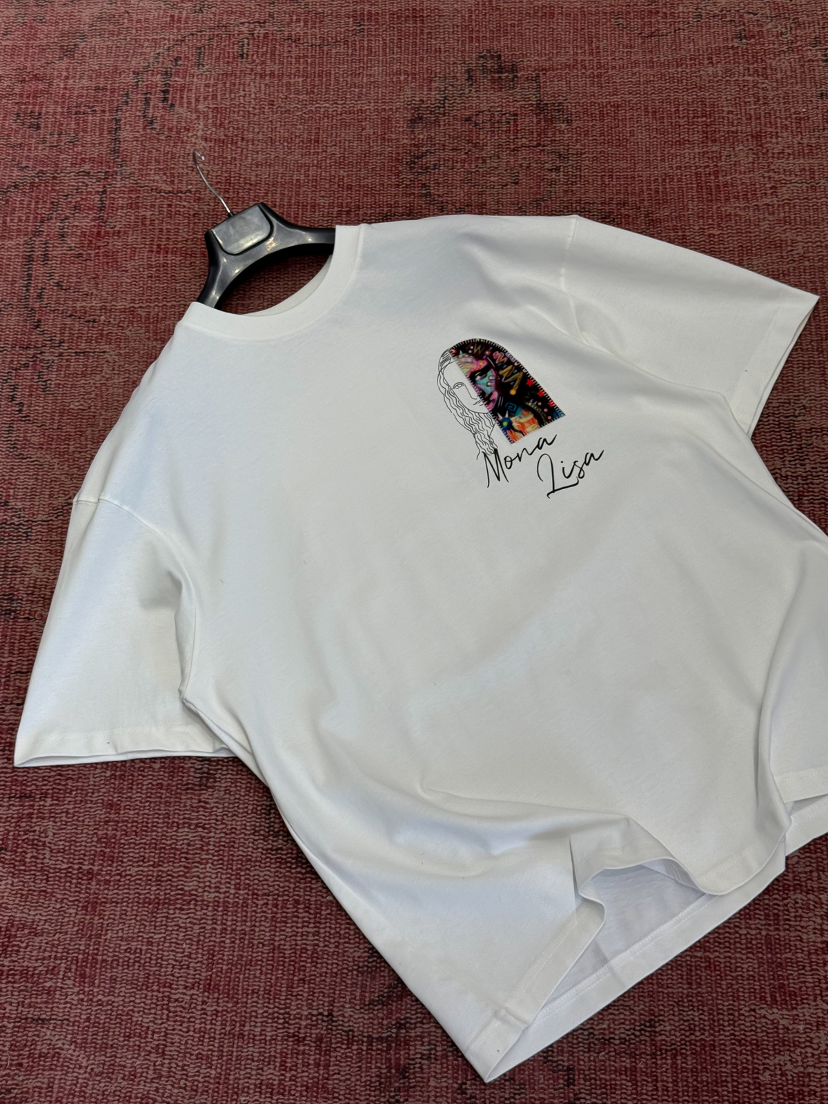 Beyaz Mona Lisa Patchli Oversize T-Shirt SW-5140
