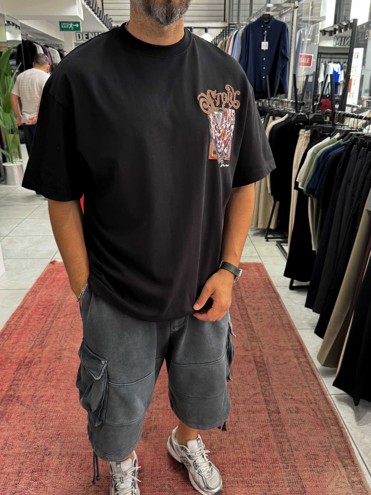 Siyah Ayna Bandana Patchli Oversize T-Shirt SW-5182