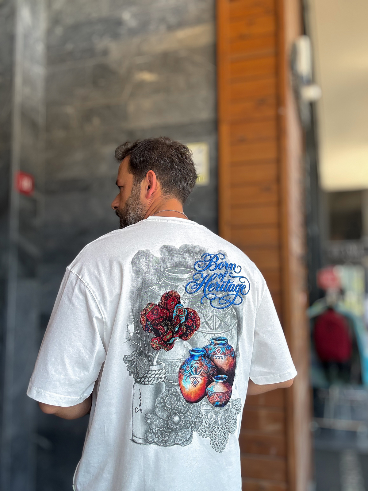 Beyaz Heritage Nakışlı Oversize T-Shirt SW-5181