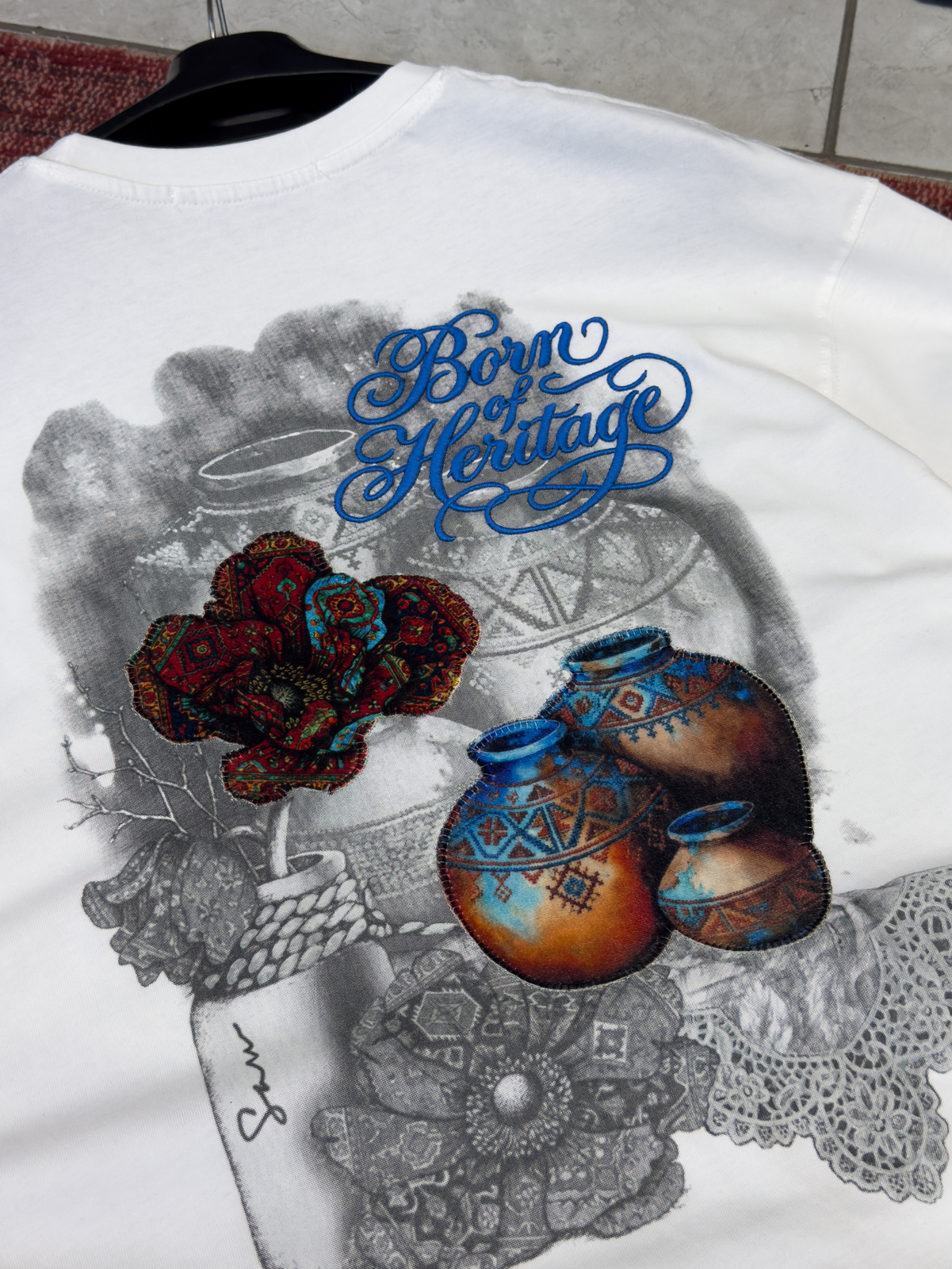 Beyaz Heritage Nakışlı Oversize T-Shirt SW-5181