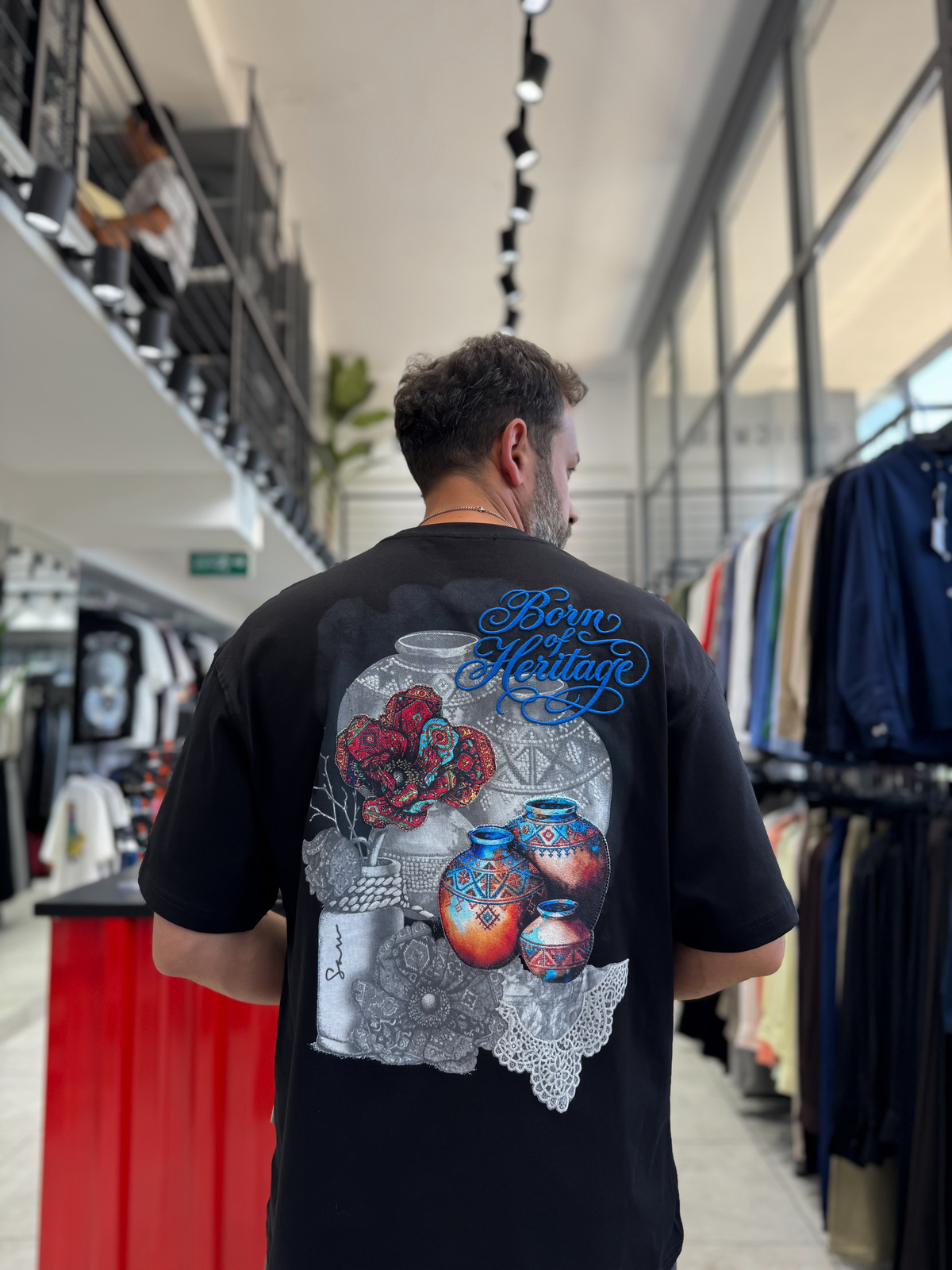 Siyah Heritage Nakışlı Oversize T-Shirt SW-5181