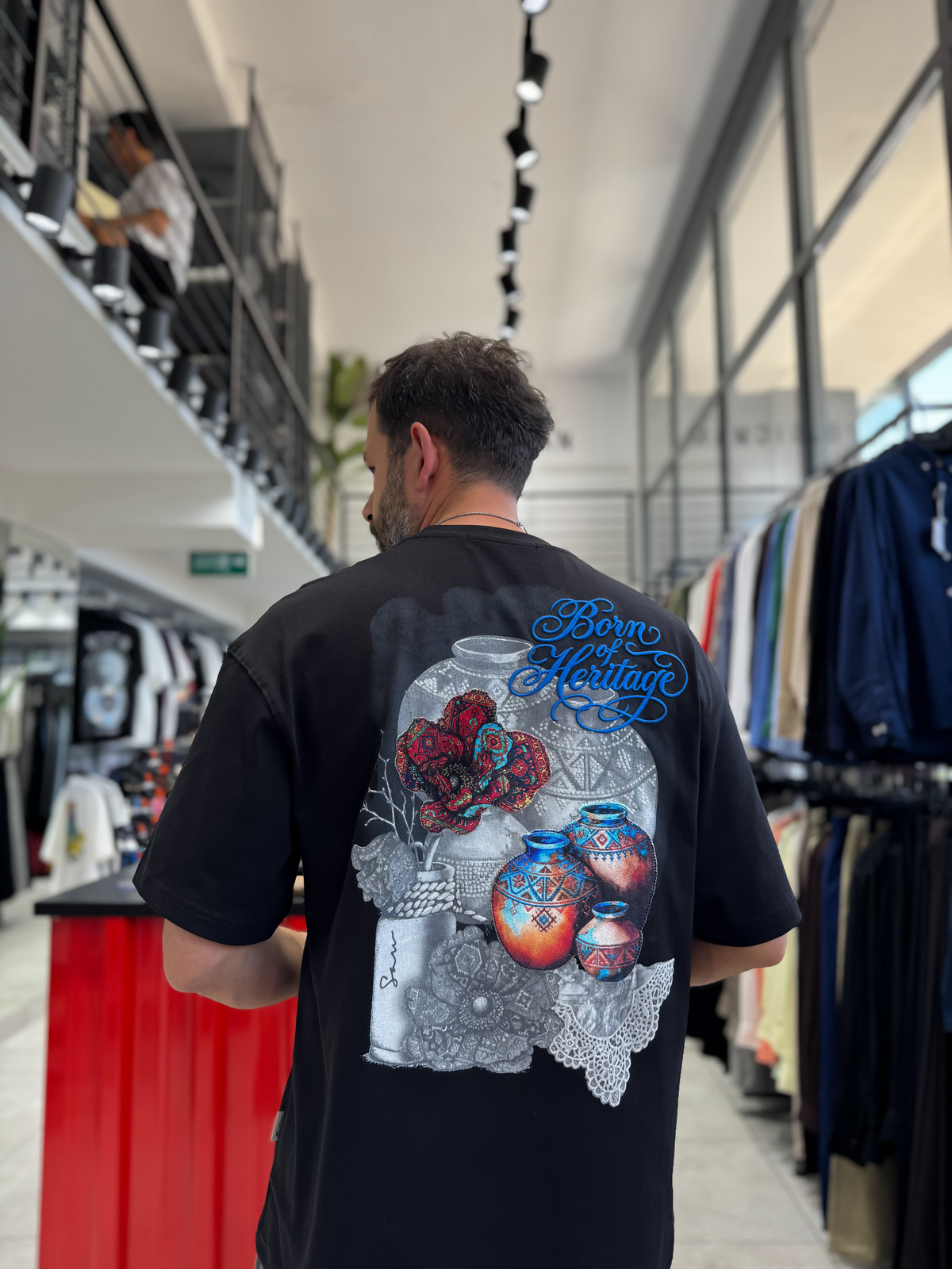 Siyah Heritage Nakışlı Oversize T-Shirt SW-5181
