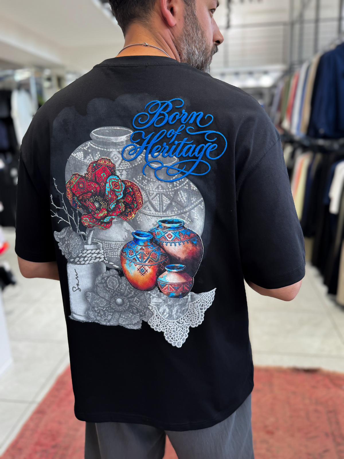 Siyah Heritage Nakışlı Oversize T-Shirt SW-5181