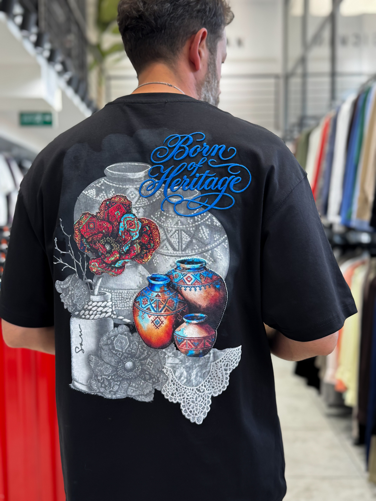 Siyah Heritage Nakışlı Oversize T-Shirt SW-5181