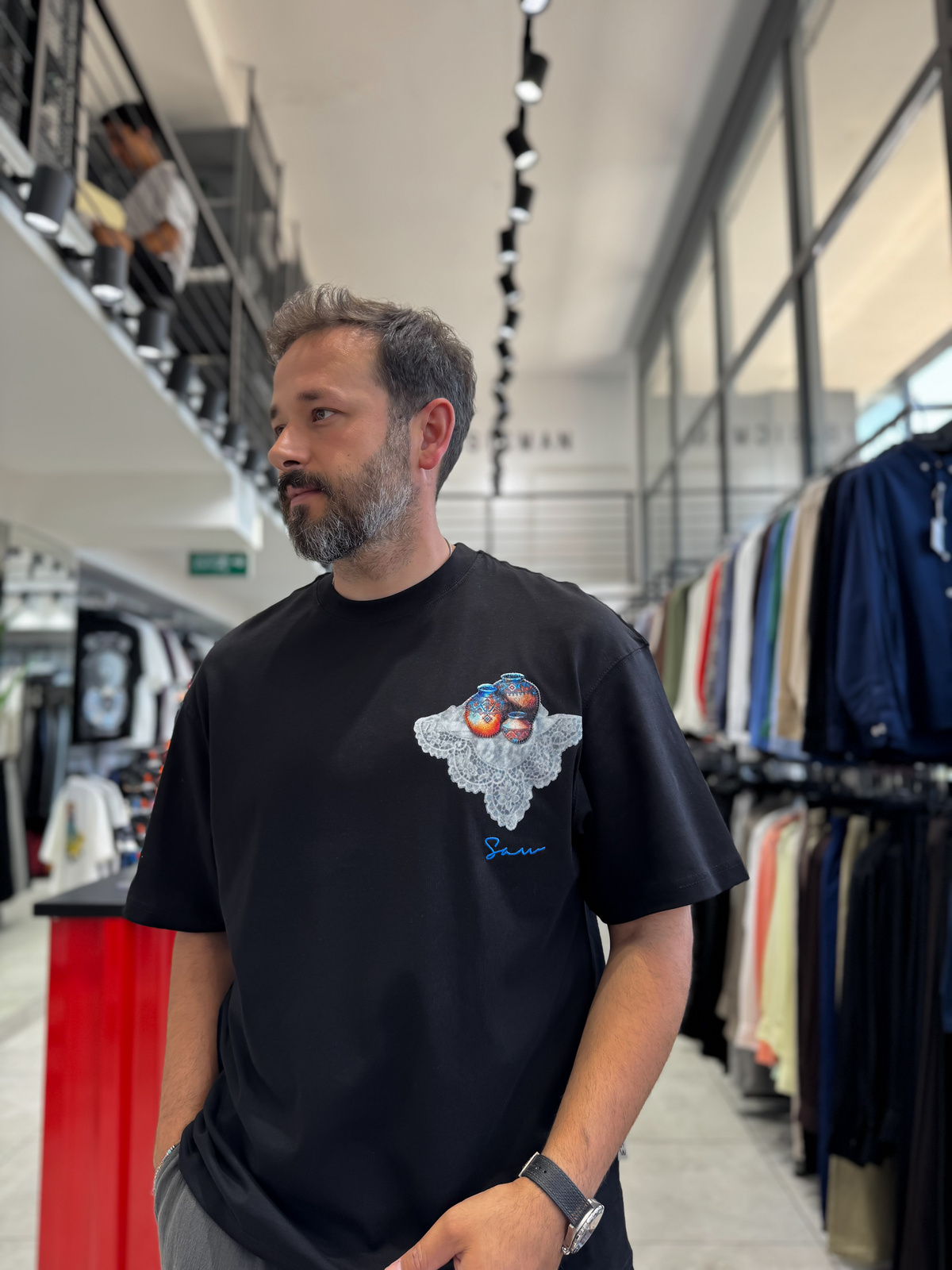 Siyah Heritage Nakışlı Oversize T-Shirt SW-5181