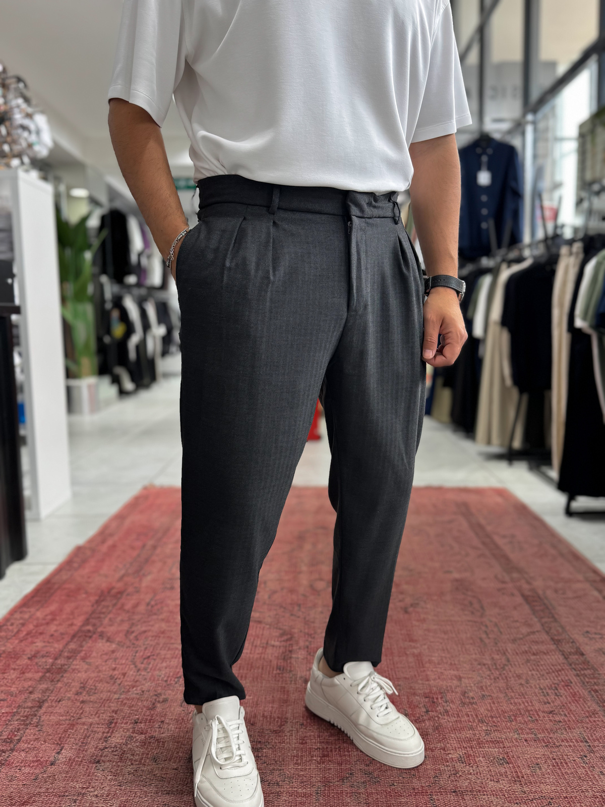 Antrasit Desenli Kumaş Pantolon BY-5090