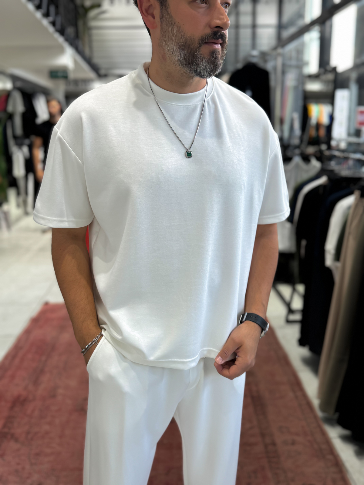 Beyaz Oversize Basic Modal Kumaş T-Shirt RSP