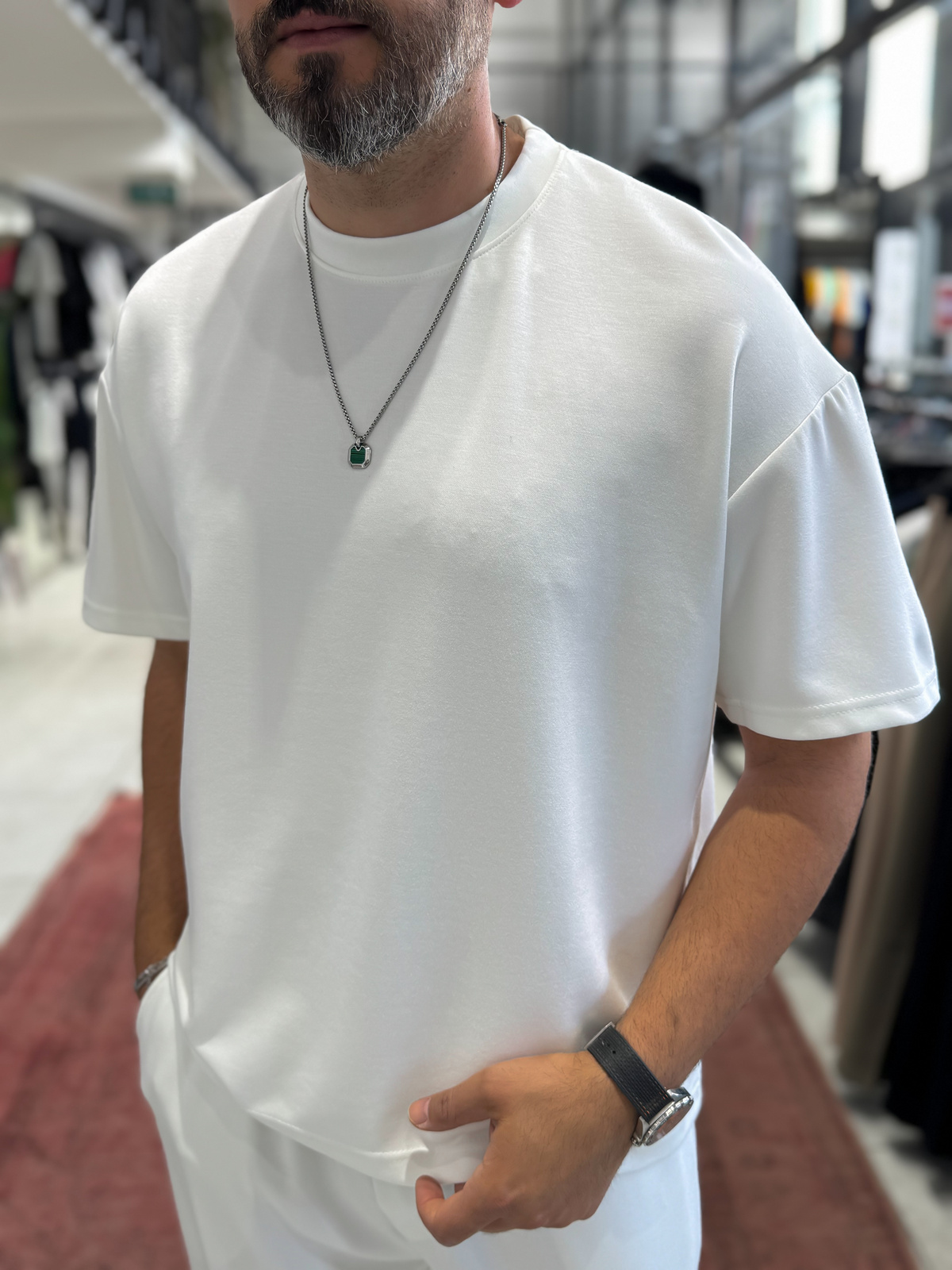 Beyaz Oversize Basic Modal Kumaş T-Shirt RSP