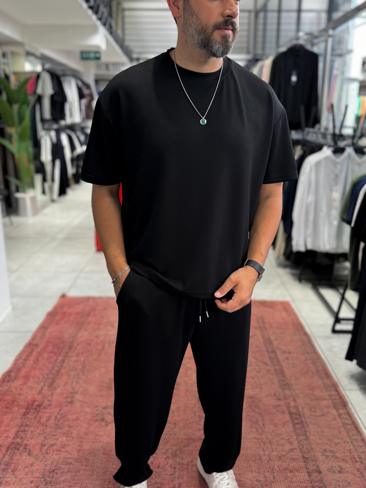 Siyah Oversize Basic Modal Kumaş T-Shirt RSP