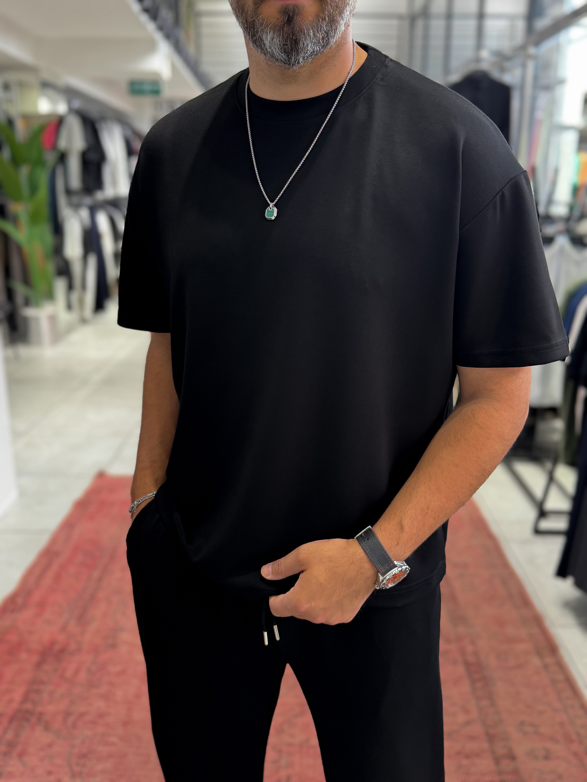 Siyah Oversize Basic Modal Kumaş T-Shirt RSP