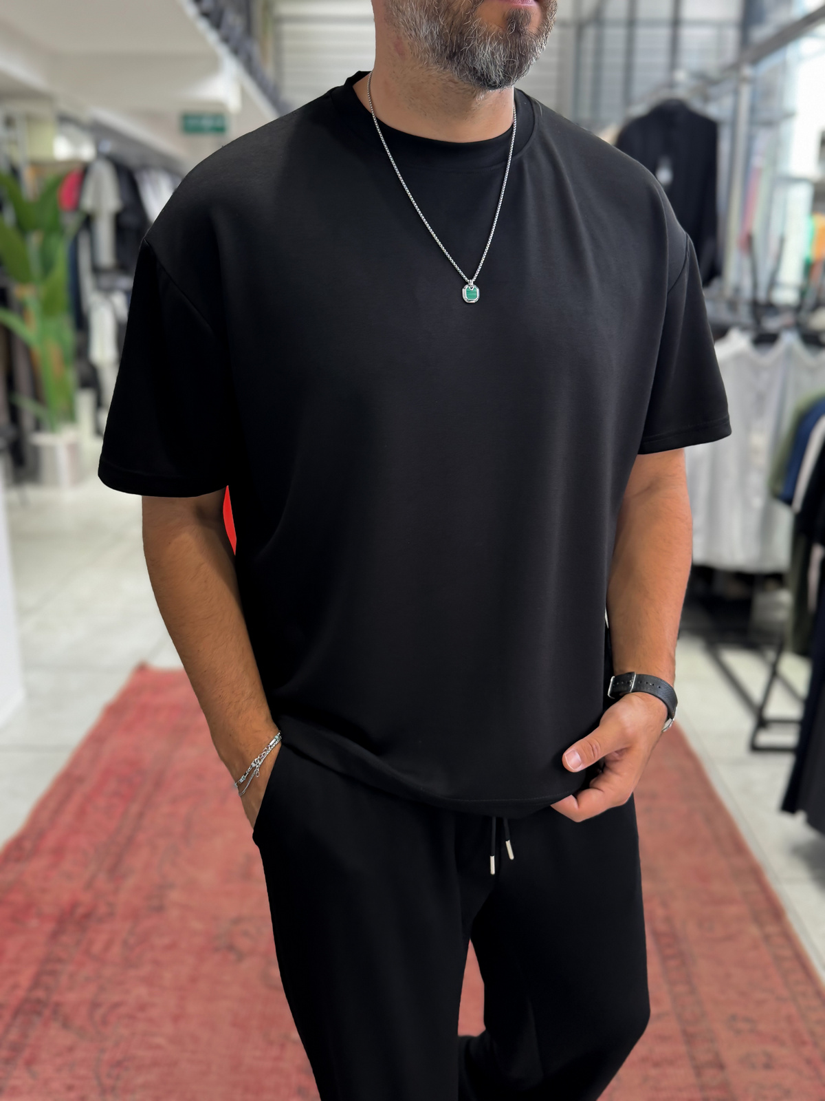Siyah Oversize Basic Modal Kumaş T-Shirt RSP