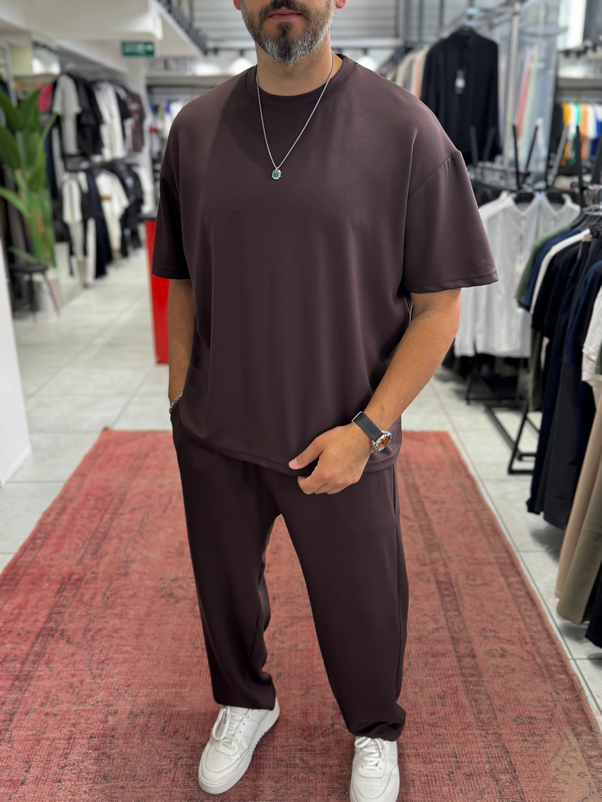 Kahve Oversize Basic Modal Kumaş T-Shirt RSP