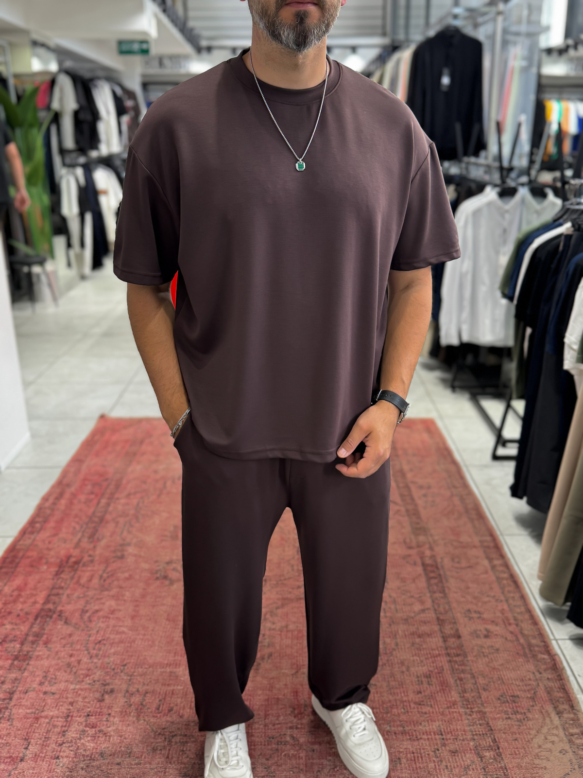 Kahve Oversize Basic Modal Kumaş T-Shirt RSP