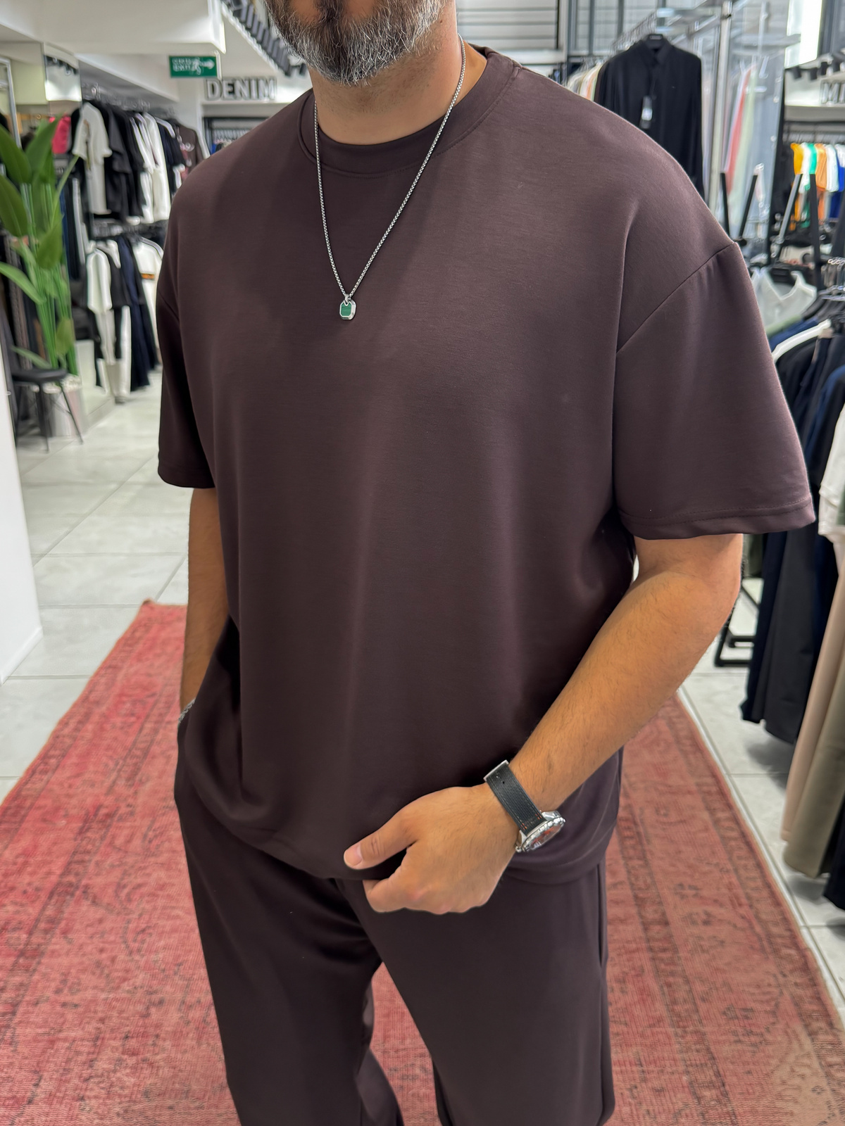 Kahve Oversize Basic Modal Kumaş T-Shirt RSP
