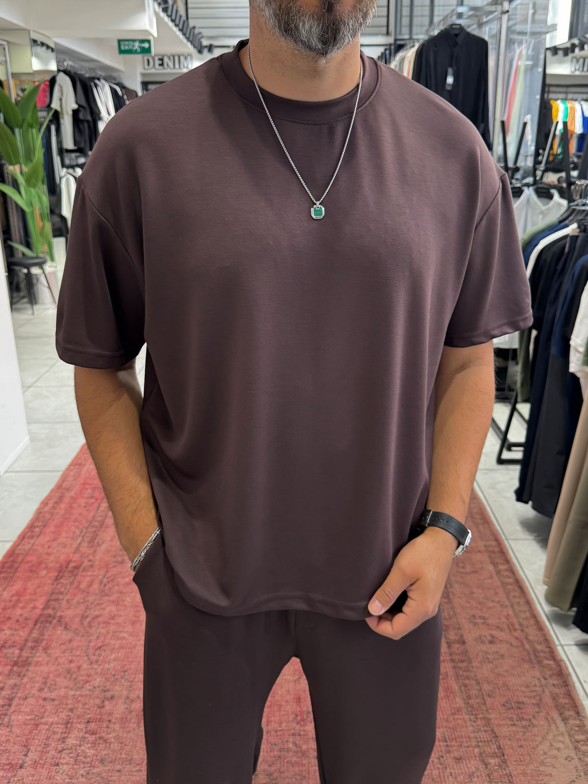 Kahve Oversize Basic Modal Kumaş T-Shirt RSP