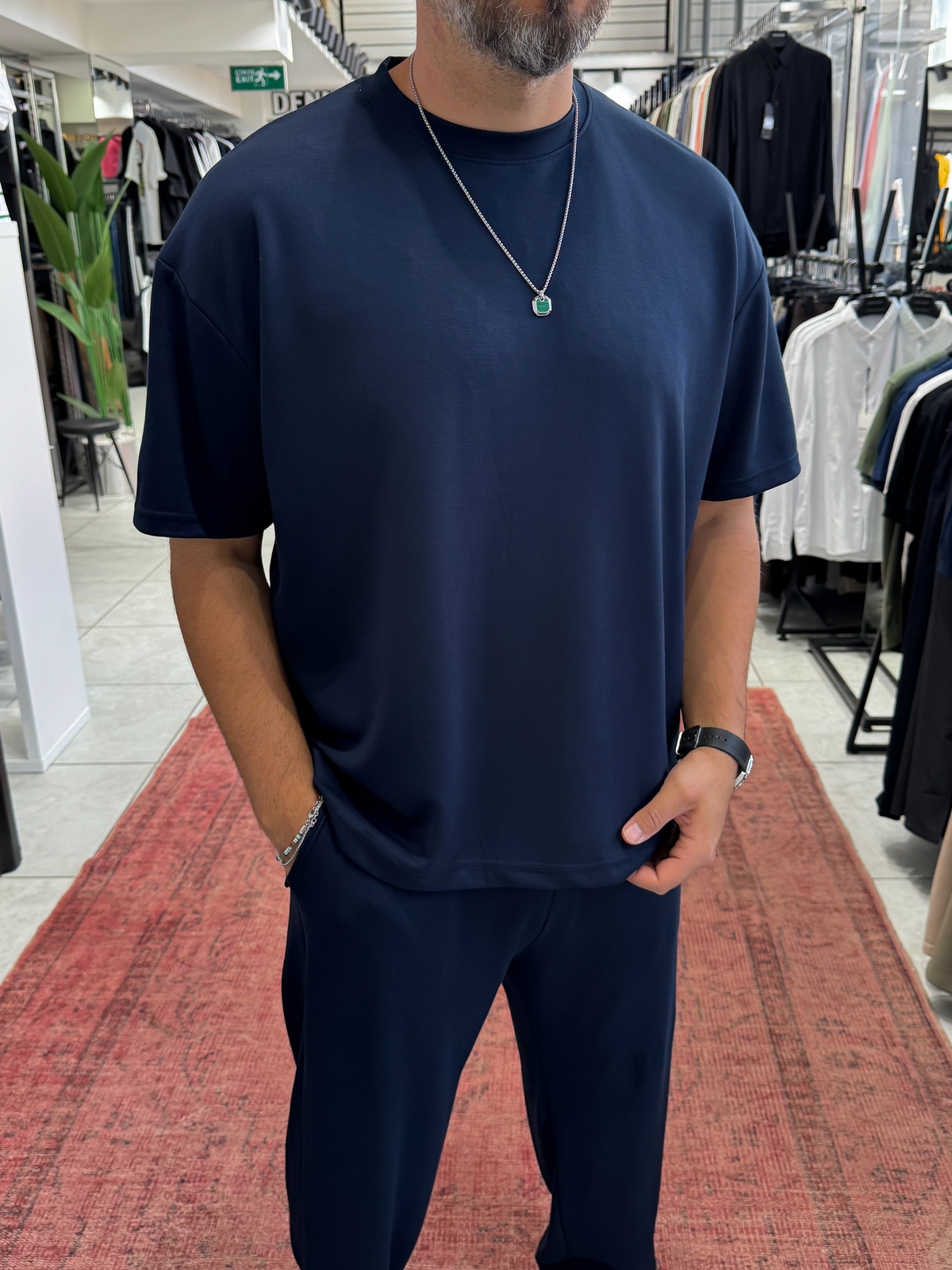 Lacivert Oversize Basic Modal Kumaş T-Shirt RSP