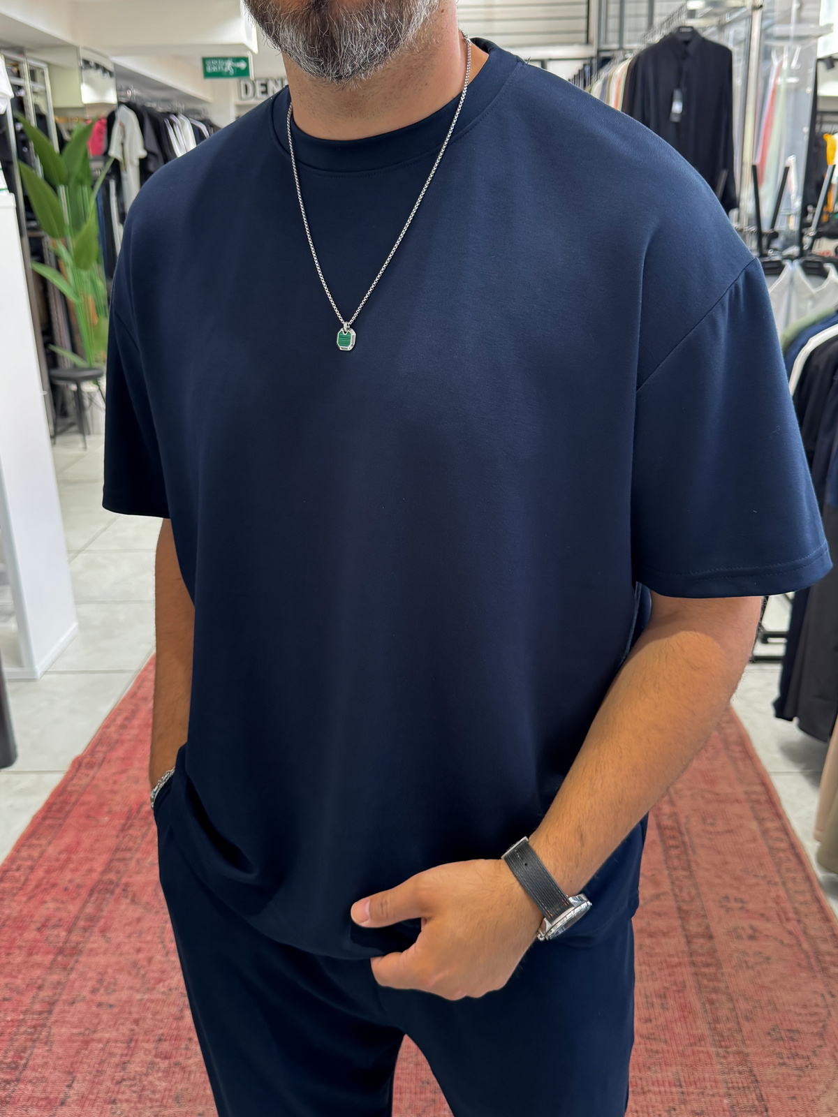 Lacivert Oversize Basic Modal Kumaş T-Shirt RSP