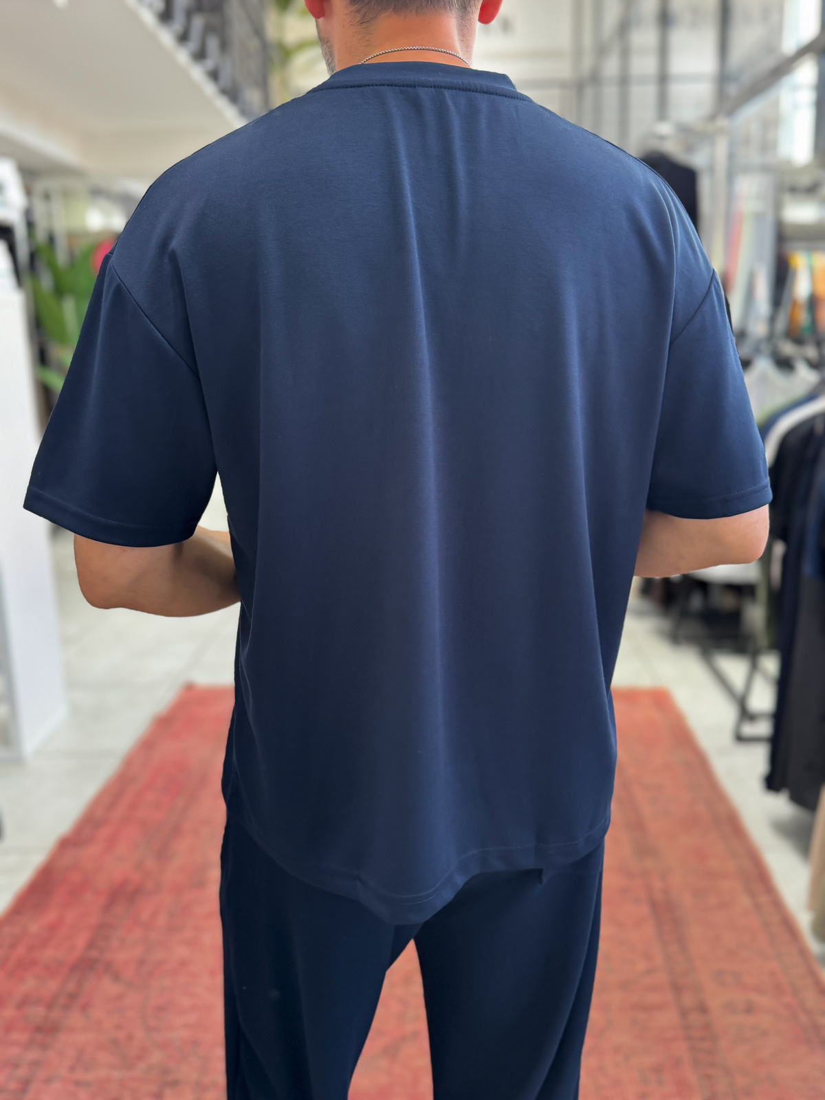 Lacivert Oversize Basic Modal Kumaş T-Shirt RSP