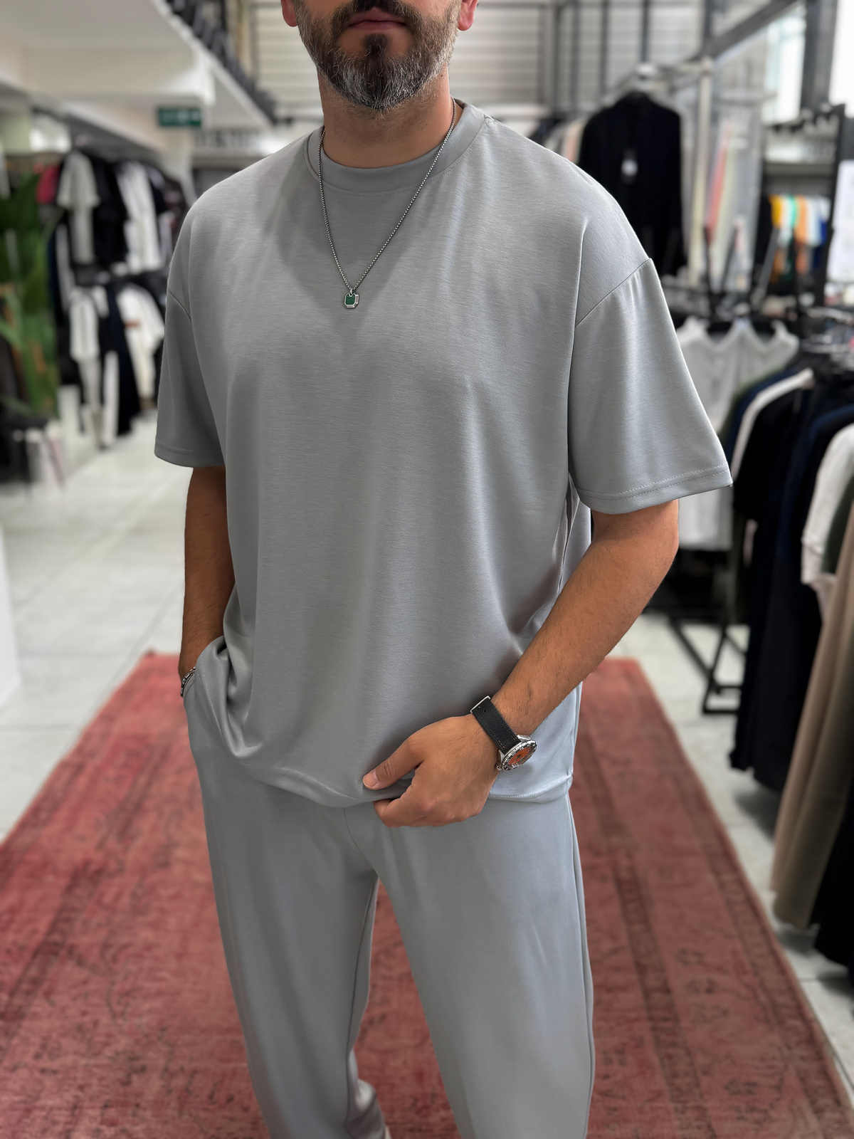 Ice Gri Oversize Basic Modal Kumaş T-Shirt RSP