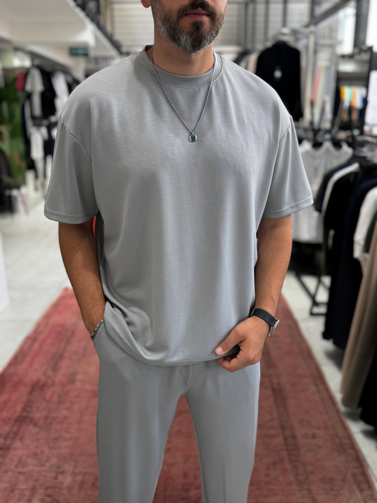 Ice Gri Oversize Basic Modal Kumaş T-Shirt RSP