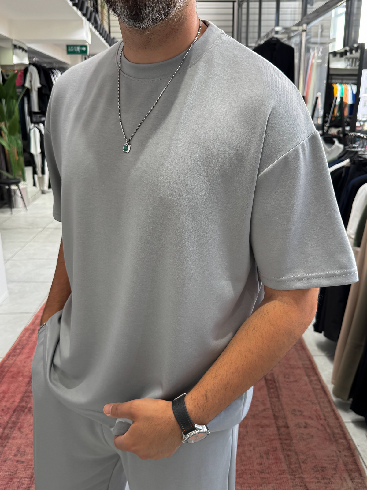 Ice Gri Oversize Basic Modal Kumaş T-Shirt RSP