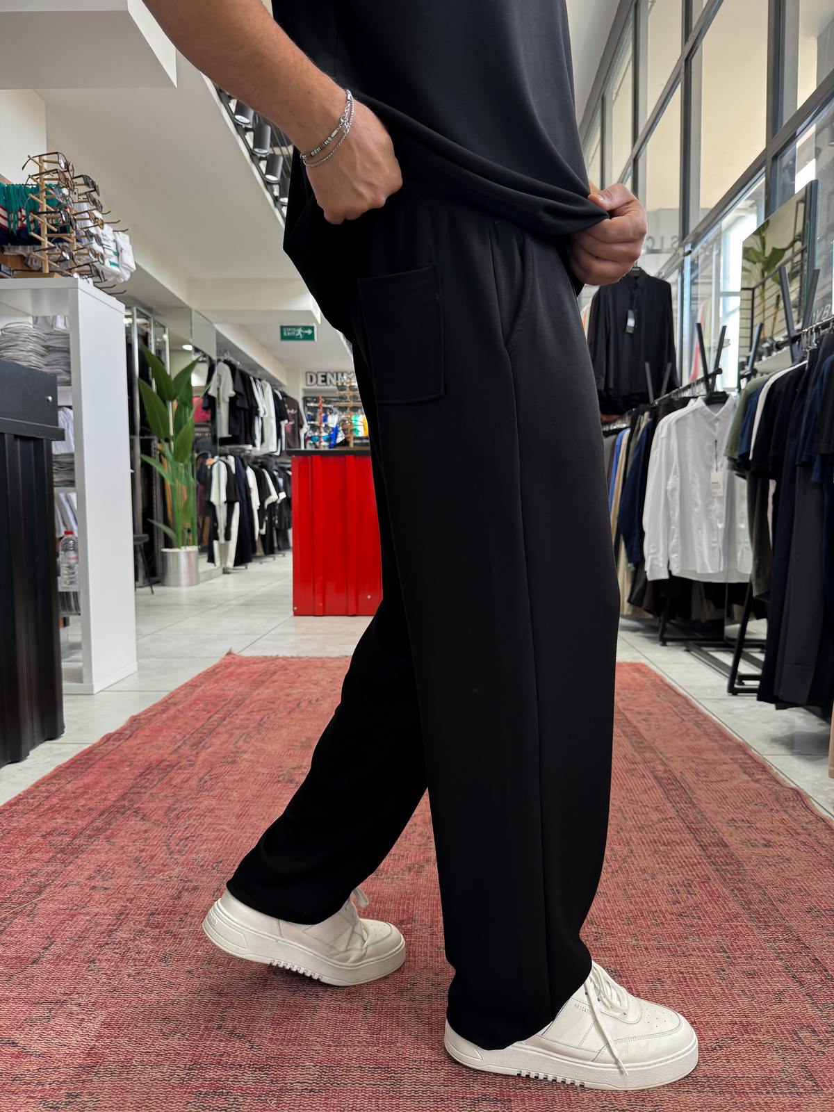 Siyah Basic Modal Kumaş Boru Paça Eşofman RSP