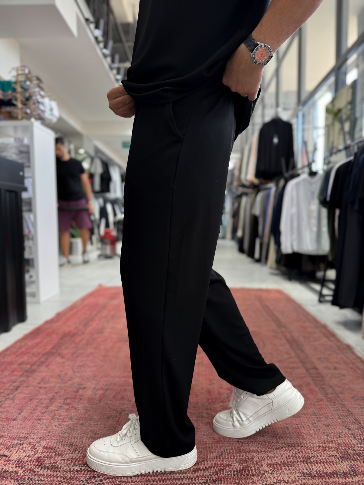 Siyah Basic Modal Kumaş Boru Paça Eşofman RSP