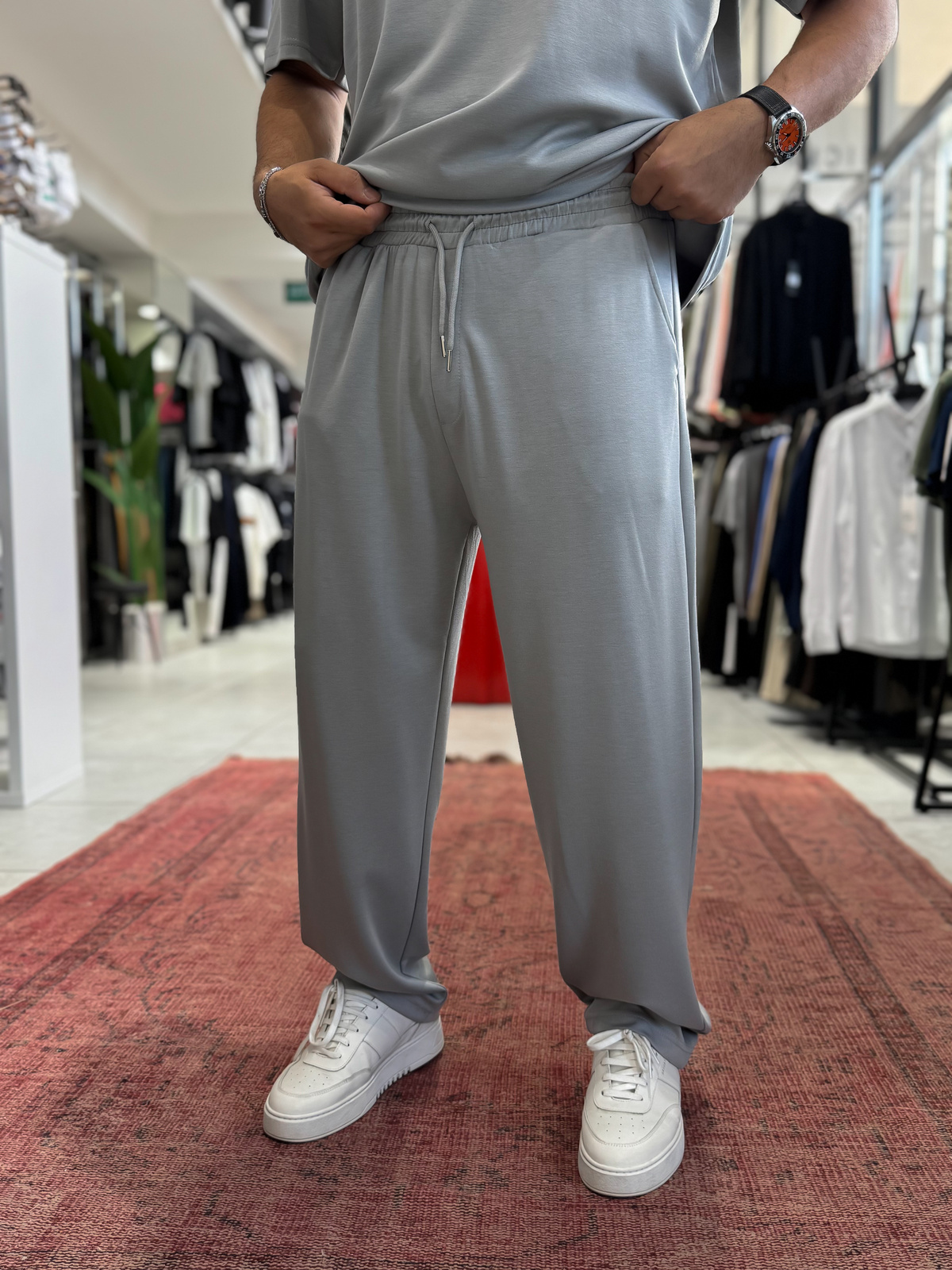 Ice Gri Basic Modal Kumaş Boru Paça Eşofman RSP