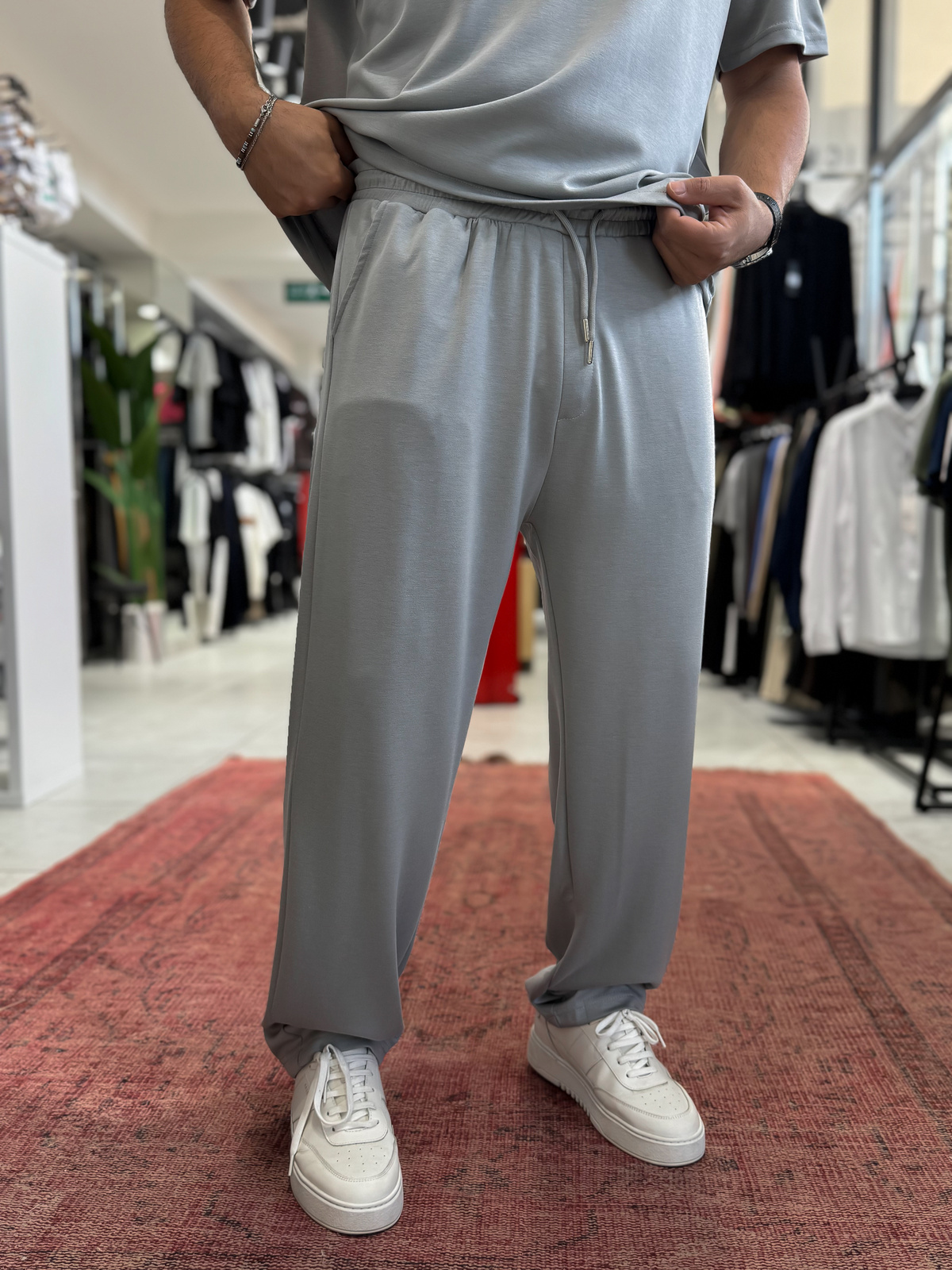 Ice Gri Basic Modal Kumaş Boru Paça Eşofman RSP