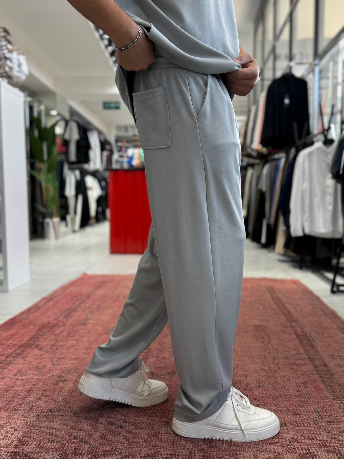 Ice Gri Basic Modal Kumaş Boru Paça Eşofman RSP