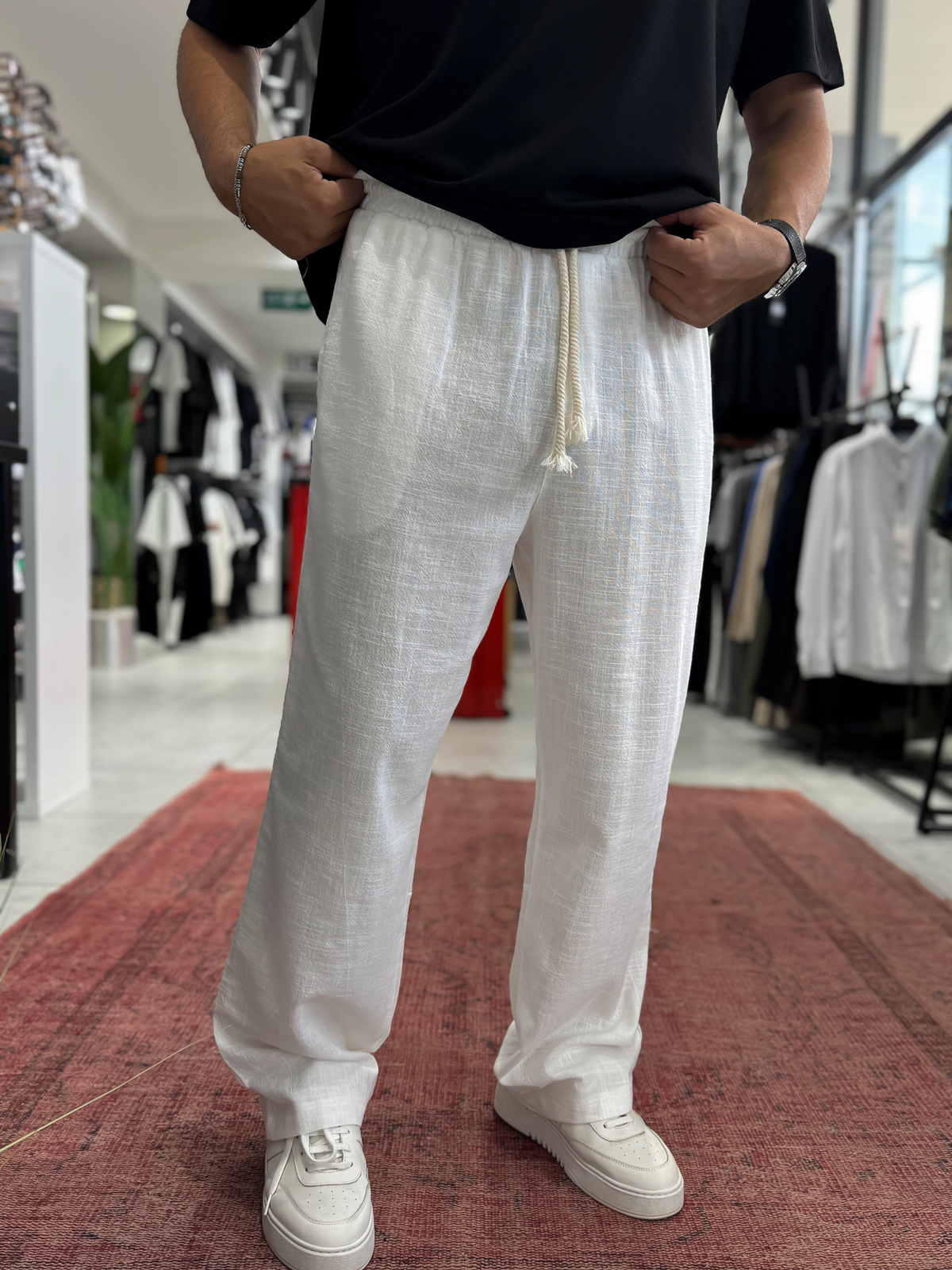Beyaz Baggy Keten Pantolon RES-1024