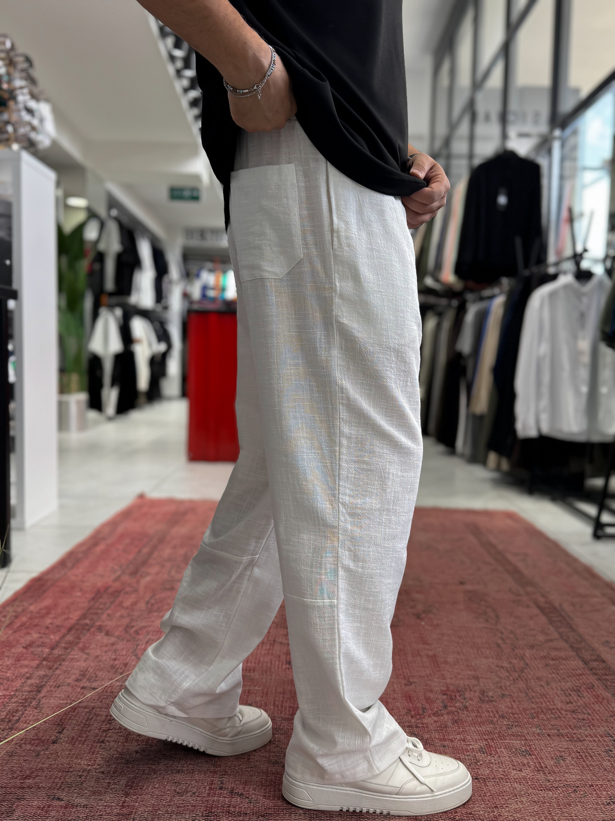 Beyaz Baggy Keten Pantolon RES-1024