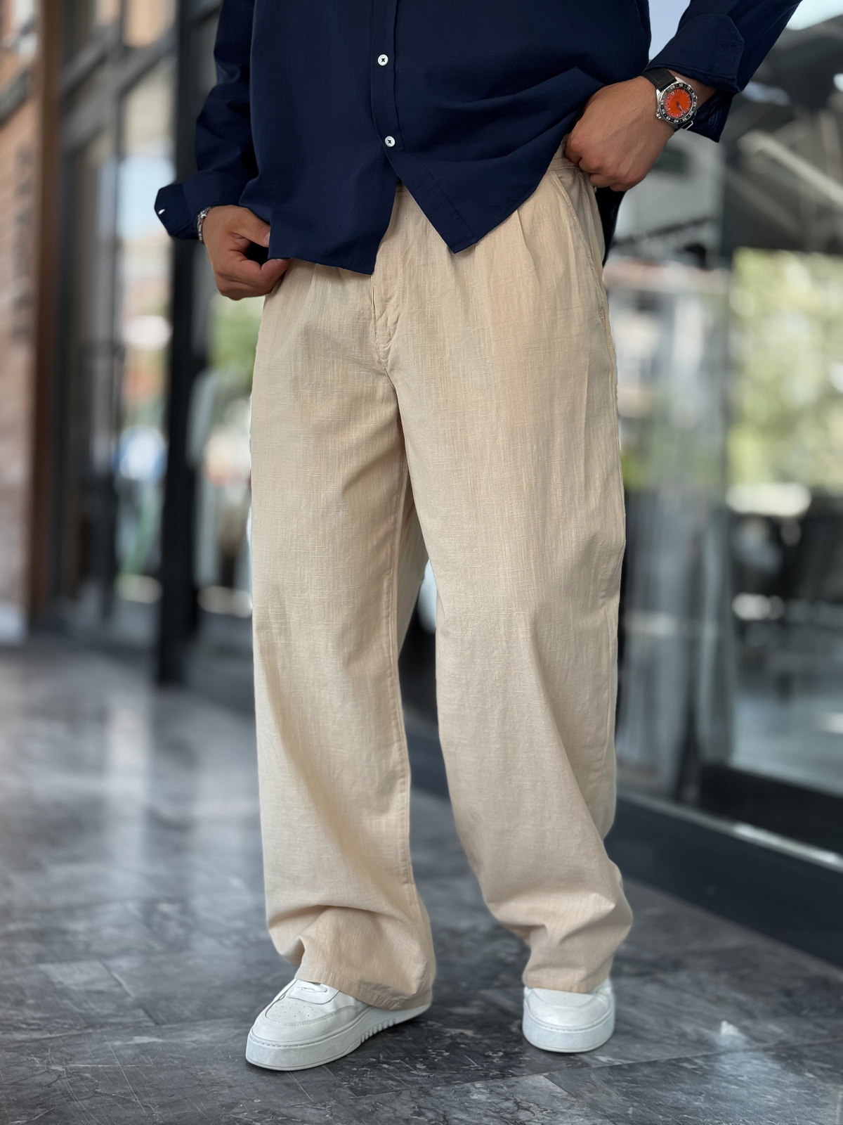 Bej Keten Baggy Pantolon GJ-17237