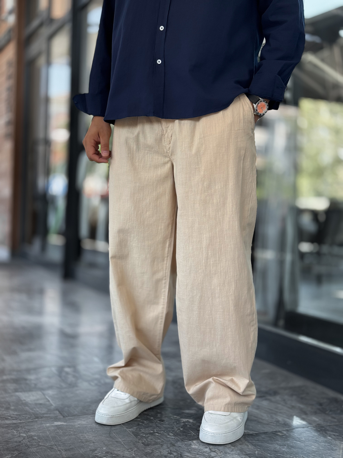Bej Keten Baggy Pantolon GJ-17237