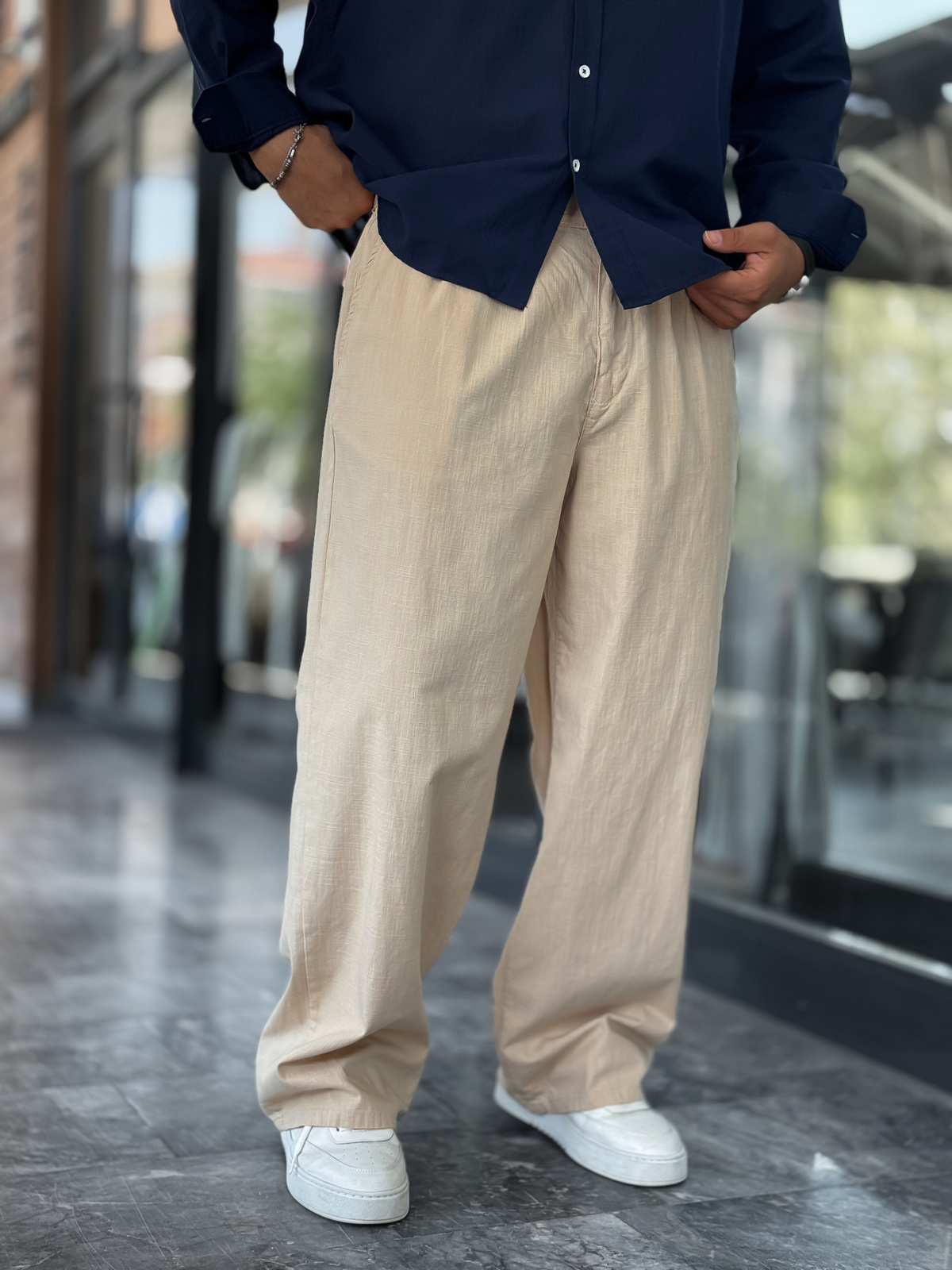 Bej Keten Baggy Pantolon GJ-17237