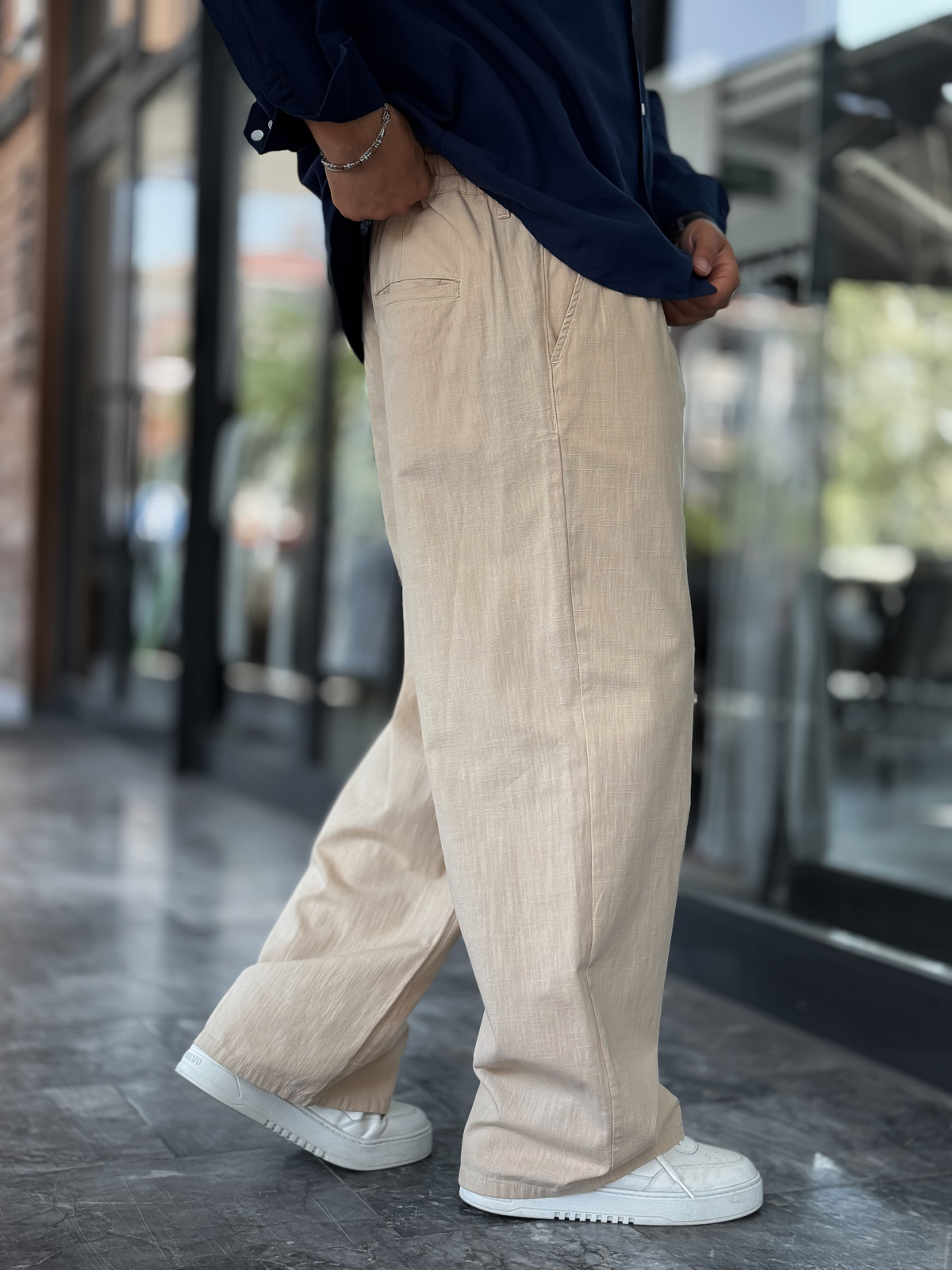 Bej Keten Baggy Pantolon GJ-17237