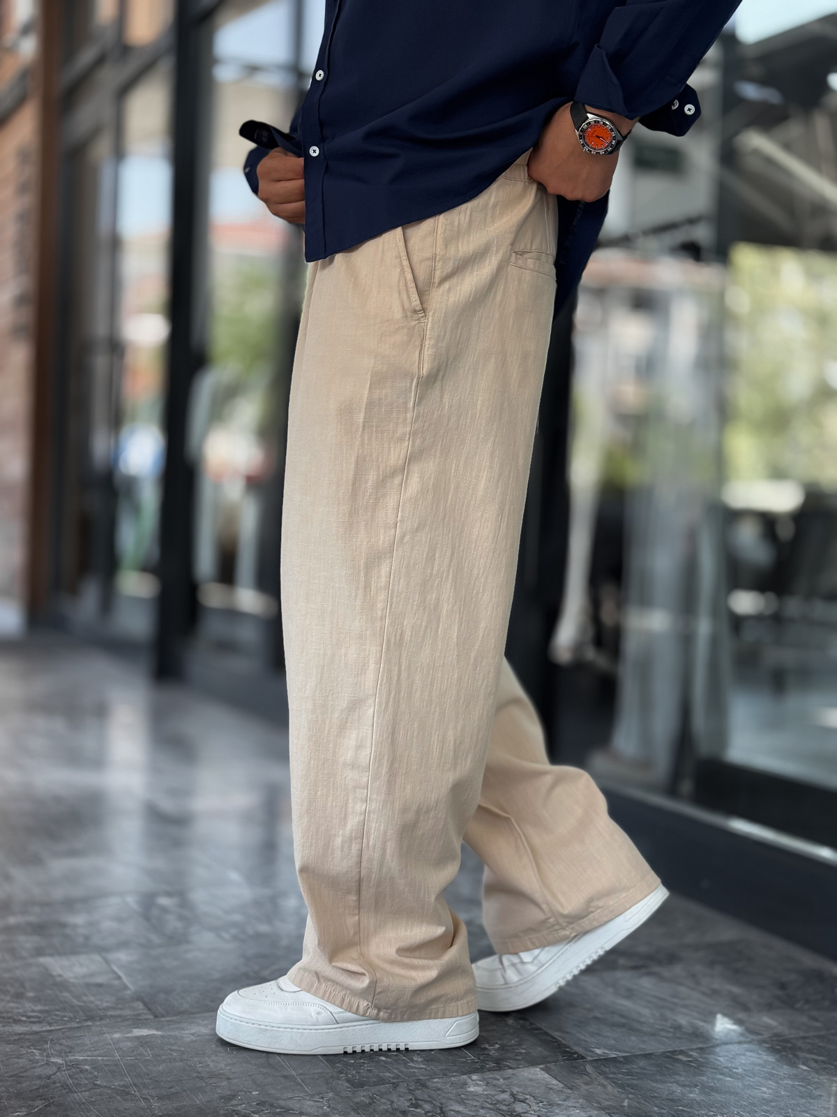 Bej Keten Baggy Pantolon GJ-17237